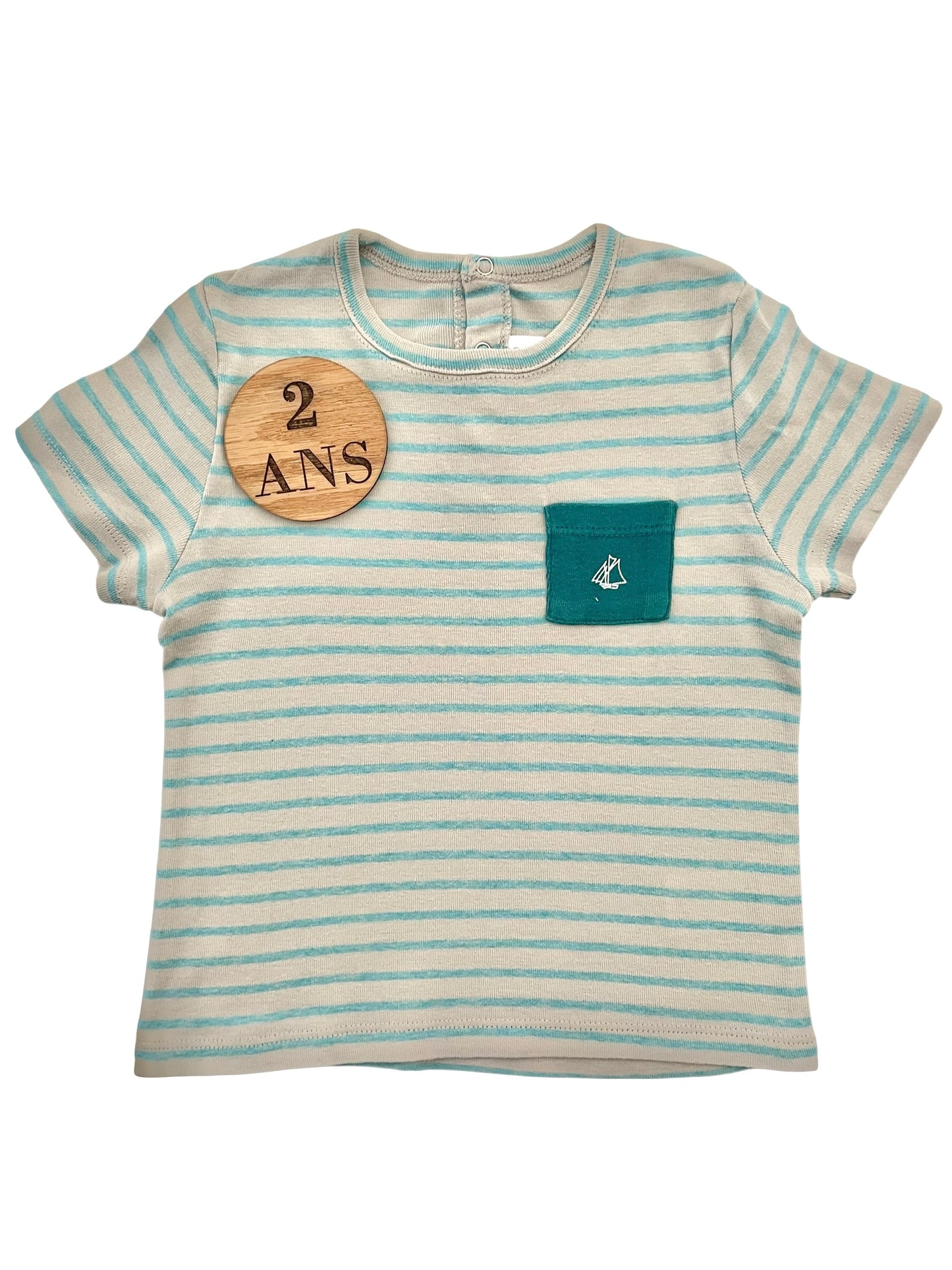 Tee-shirt écru, rayé bleu, Petit Bateau