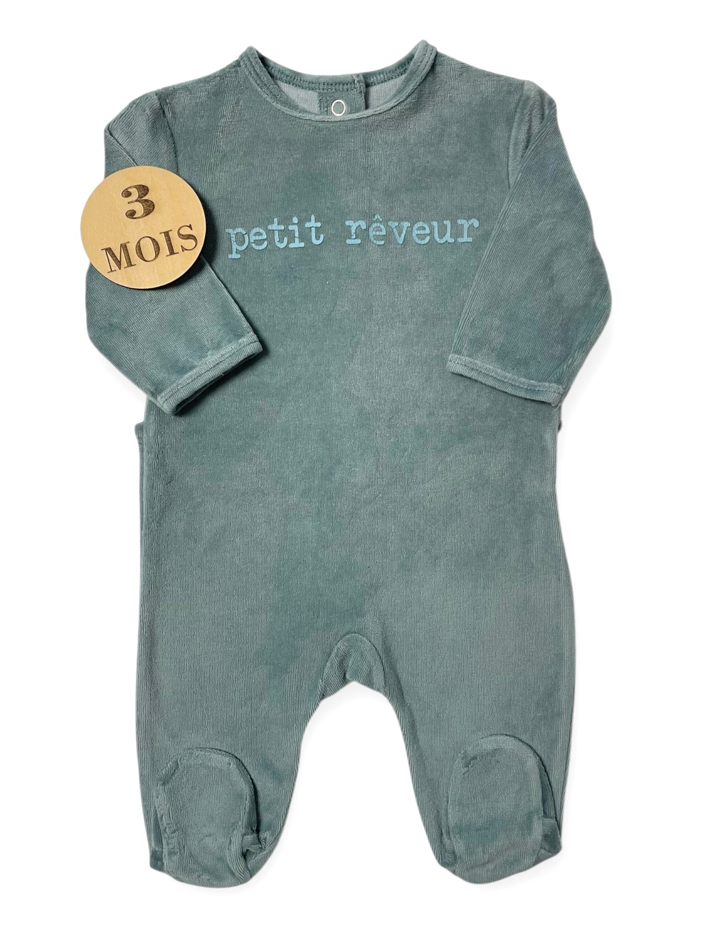 Pyjama velours, bleu-gris, petit rêveur, Kiabi