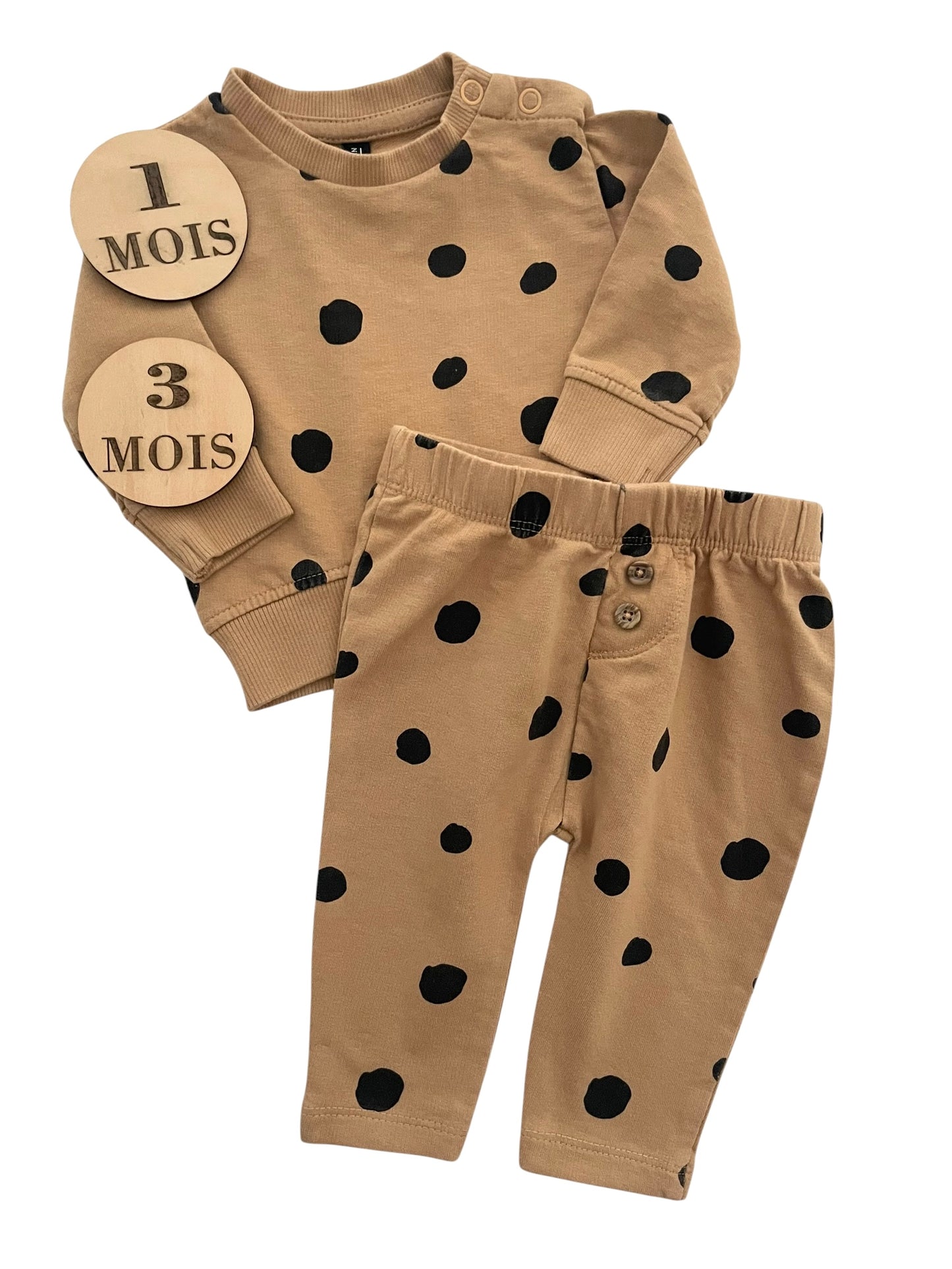 Ensemble sweat et pantalon, marron clair, à pois, Newborn