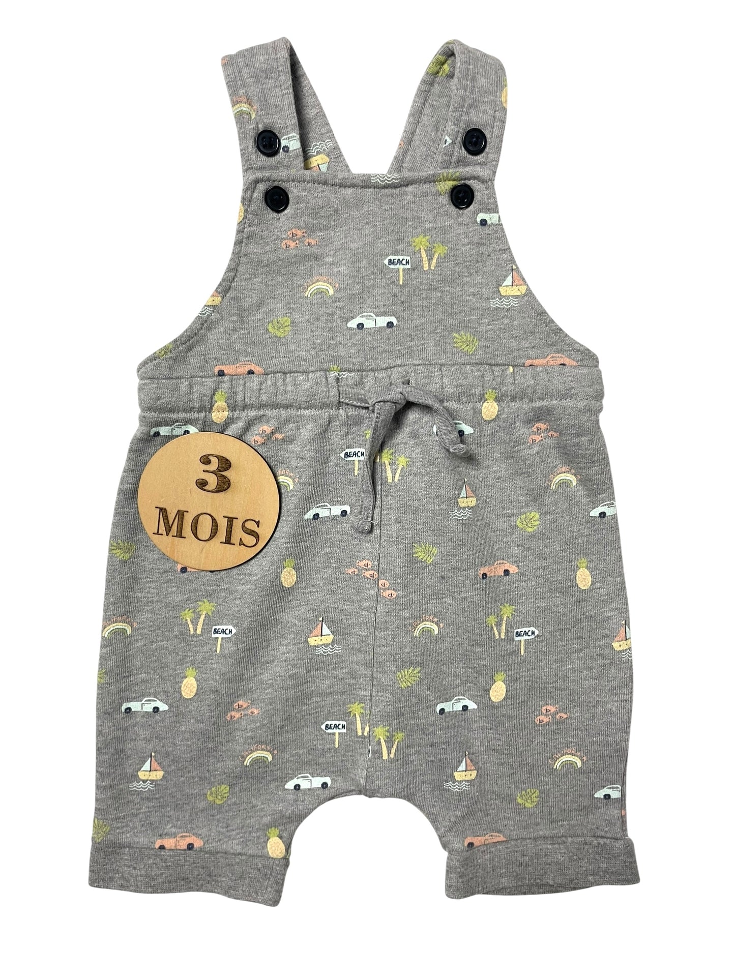 Salopette short, molleton, grise, Bout’chou