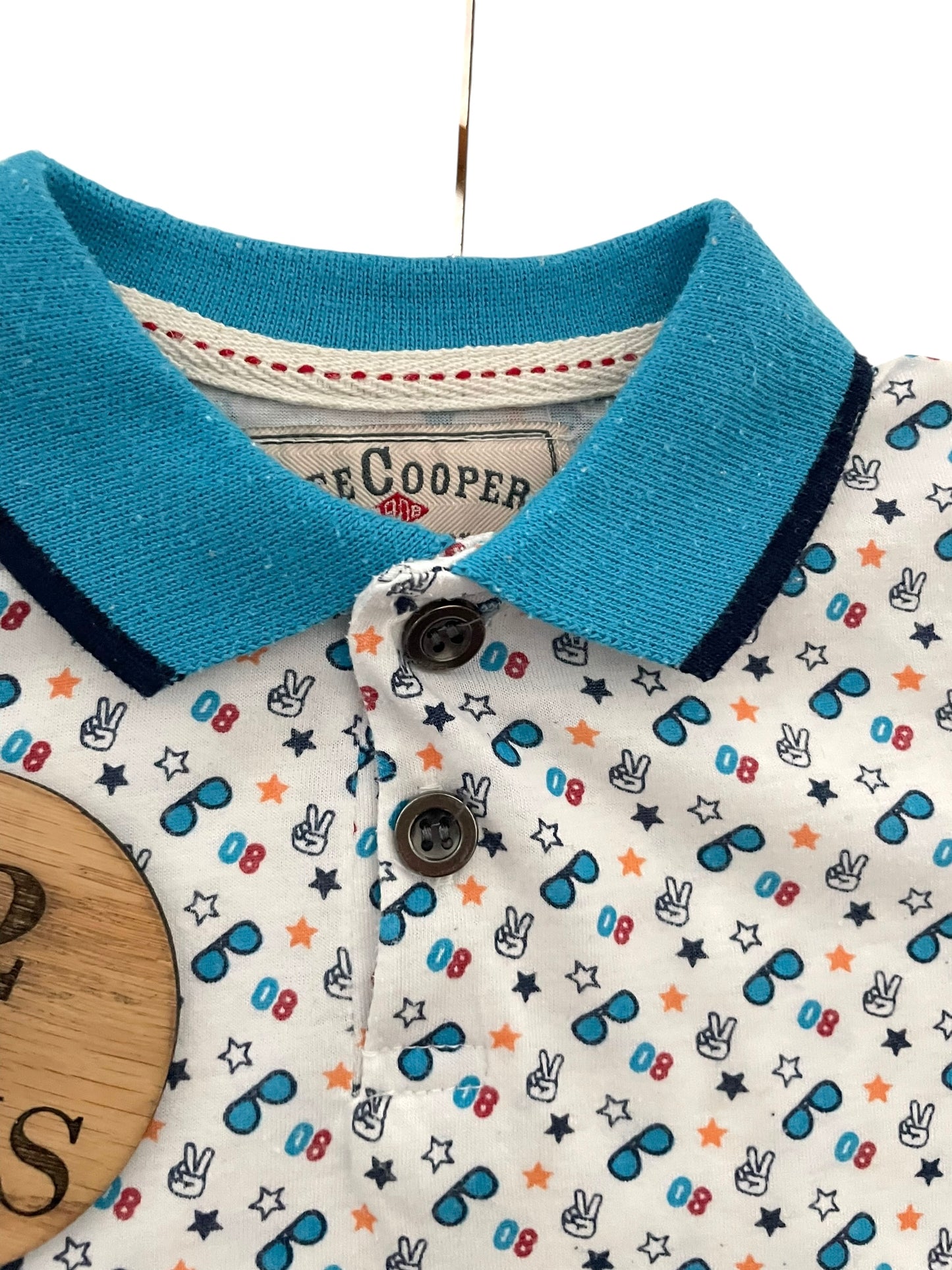 Polo, écru et bleu, Lee Cooper