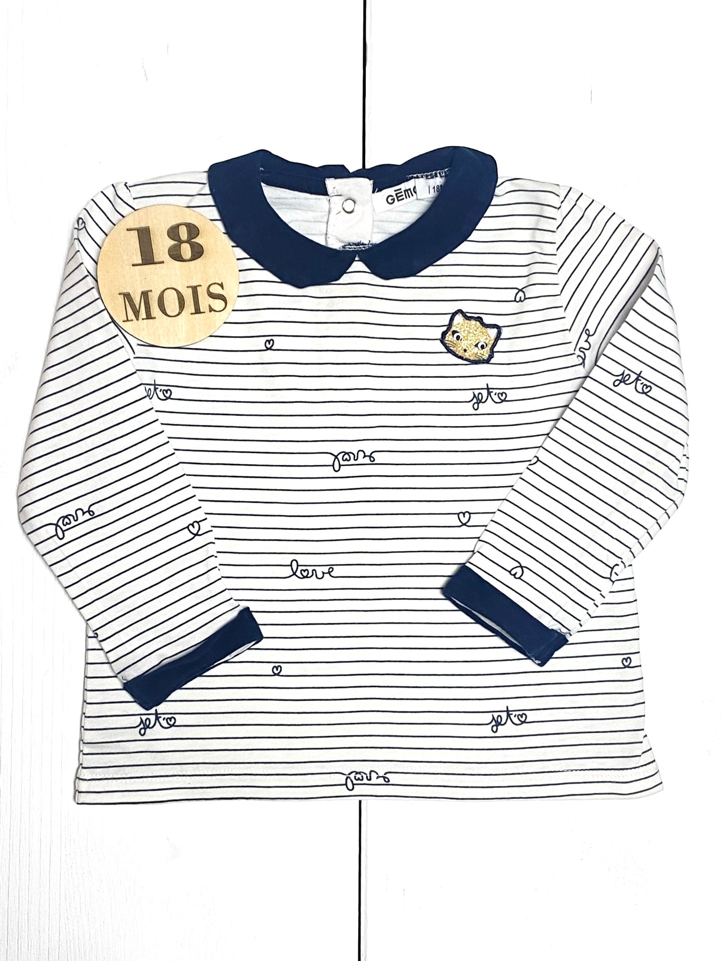 Tee-shirt rayé, bleu marine et blanc , Gémo