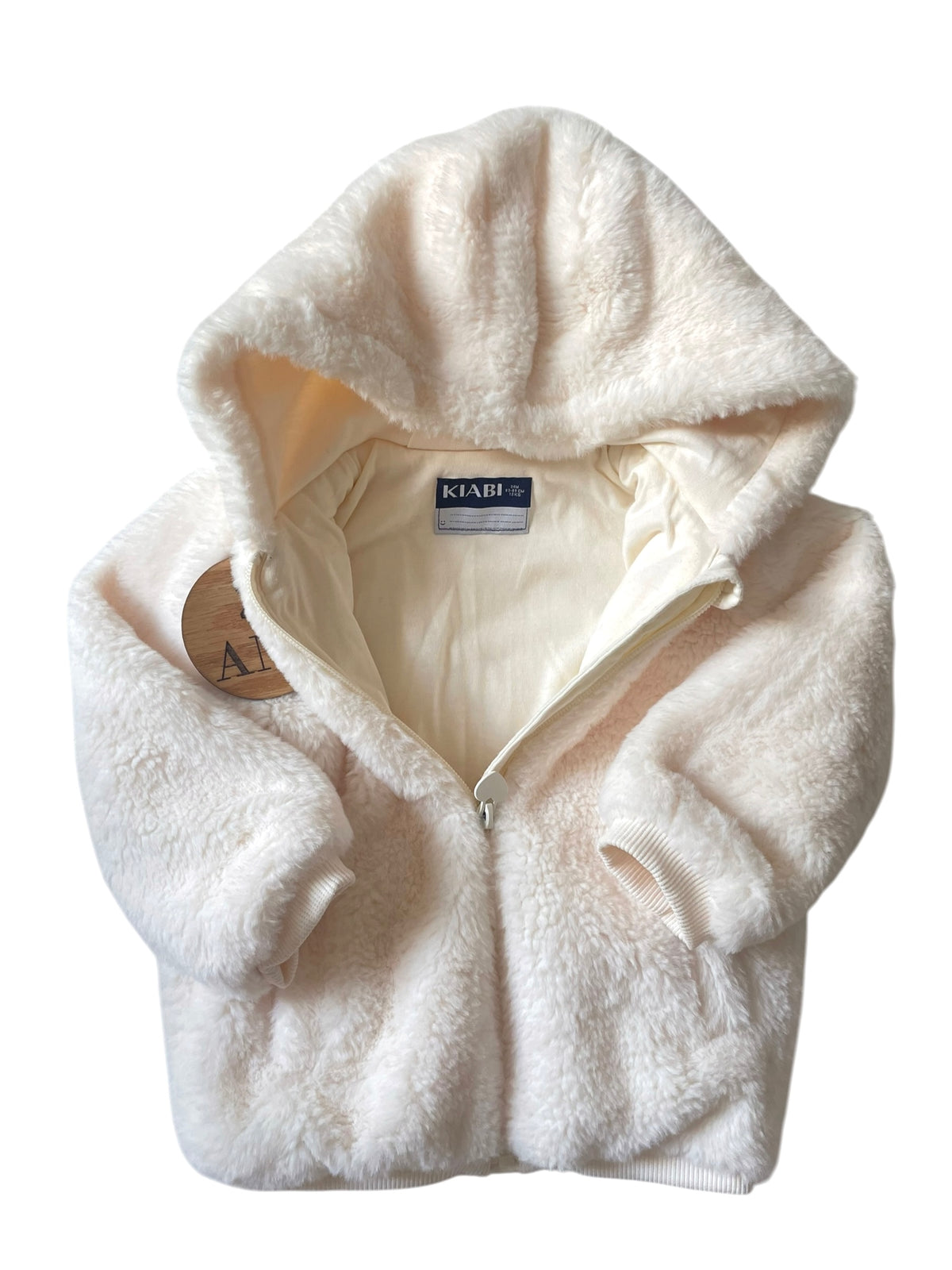 Blouson à capuche, fausse fourrure, écrue, Kiabi