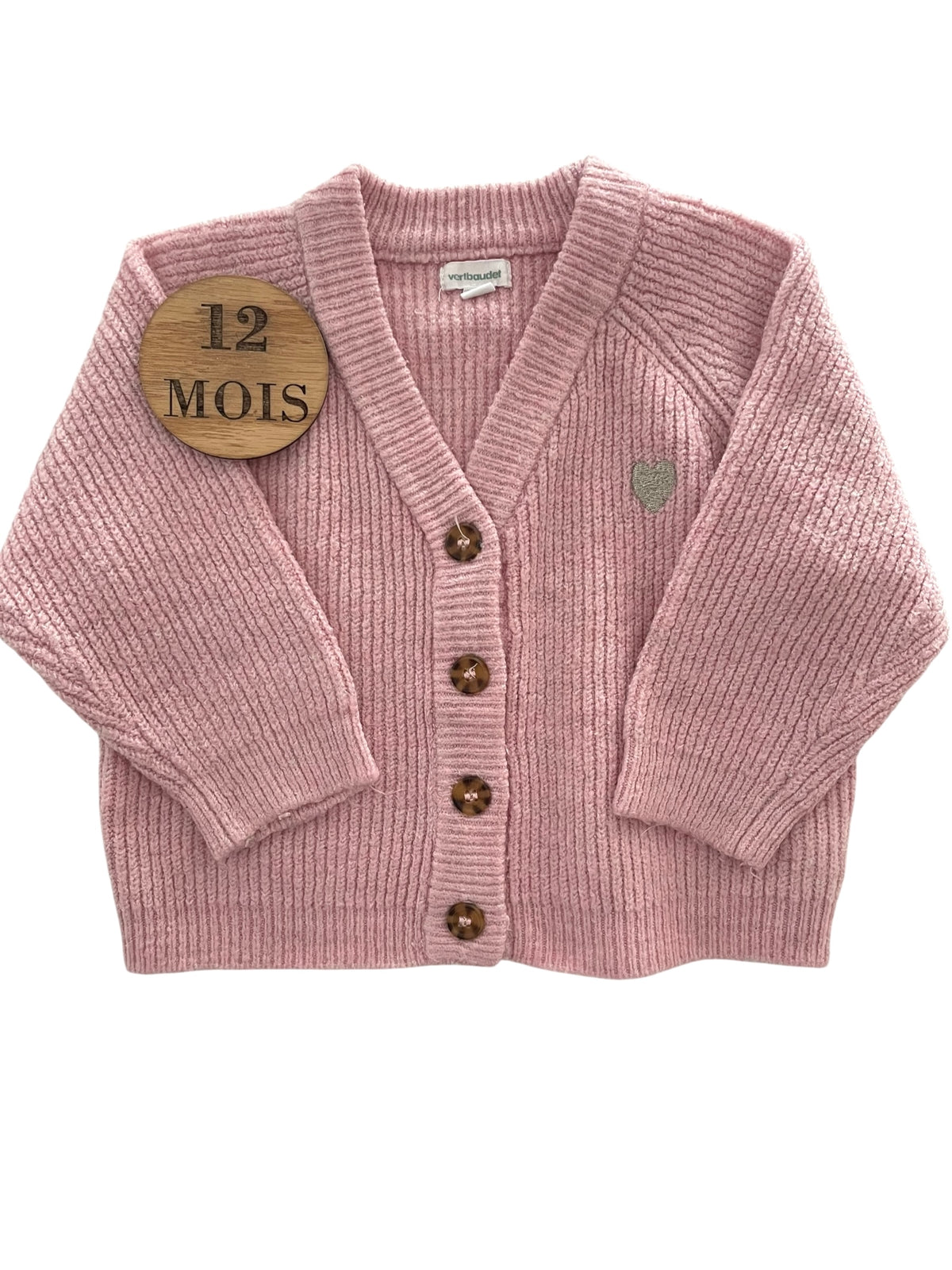 Gilet en mailles, rose, Vertbaudet