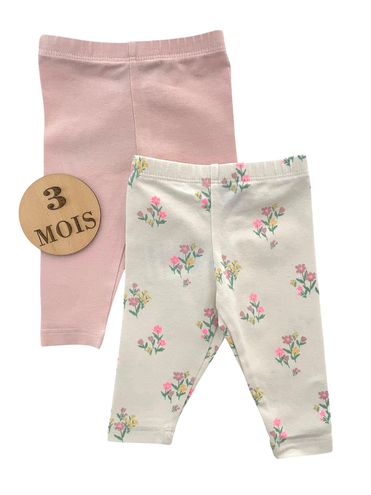Lot 2 leggings, rose et fleuri, TAO