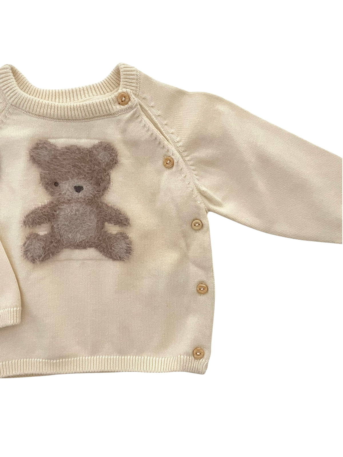 Gilet crème, ouverture sur le côté, ourson