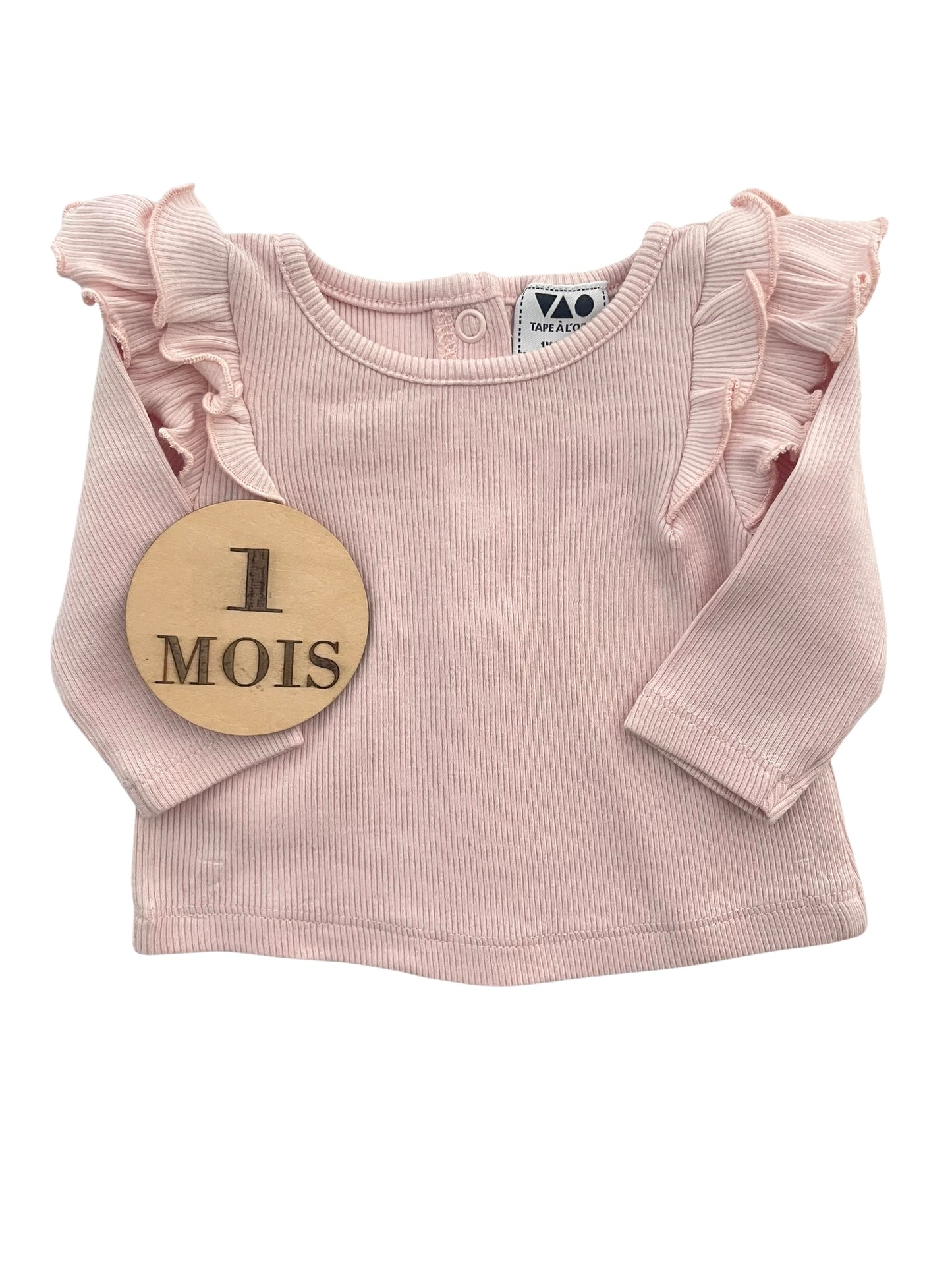 Tee-shirt rose côtelé, à volant, TAO