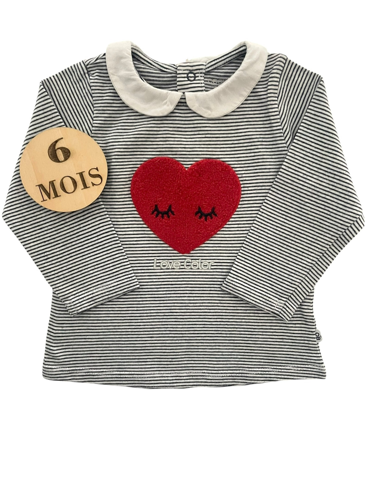 Tee-shirt à col, rayé, cœur, Obaïbi