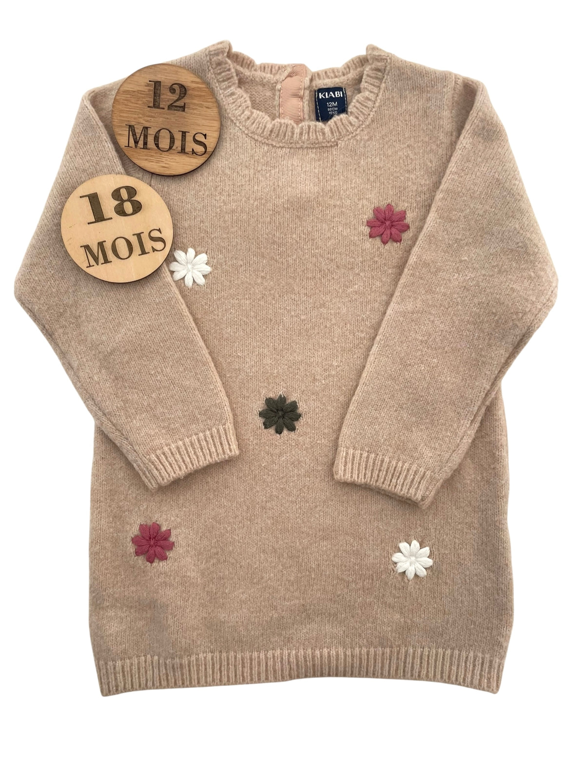Robe pull, beige fleurie, Kiabi