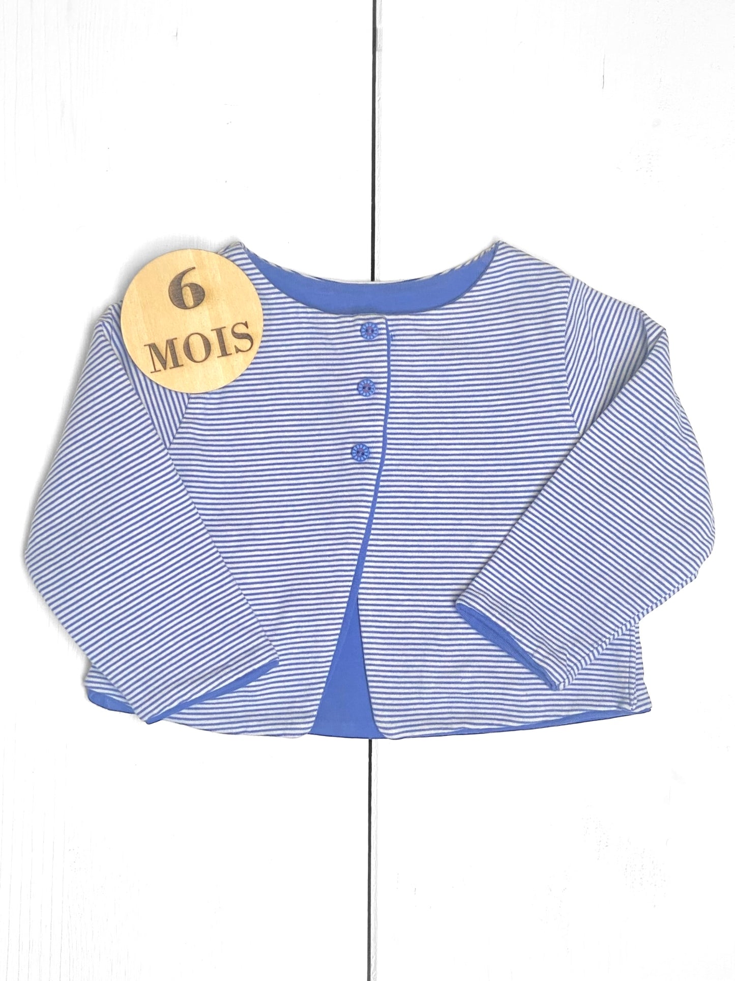Gilet rayé, blanc et bleu, Obaïbi