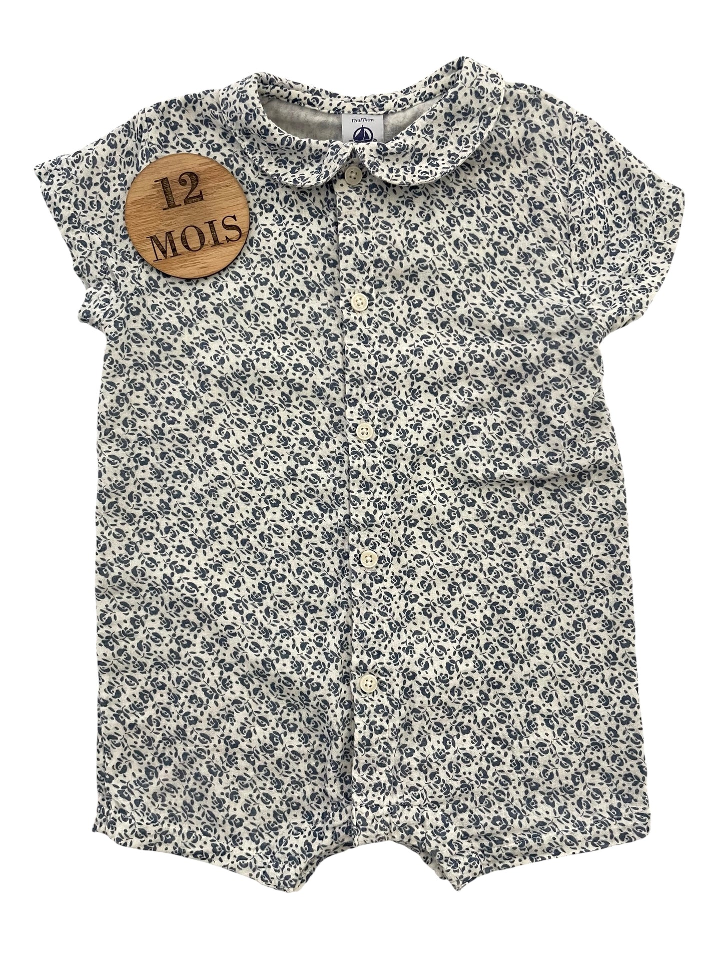 Combishort fleurie, à col, gaze de coton, Petit Bateau