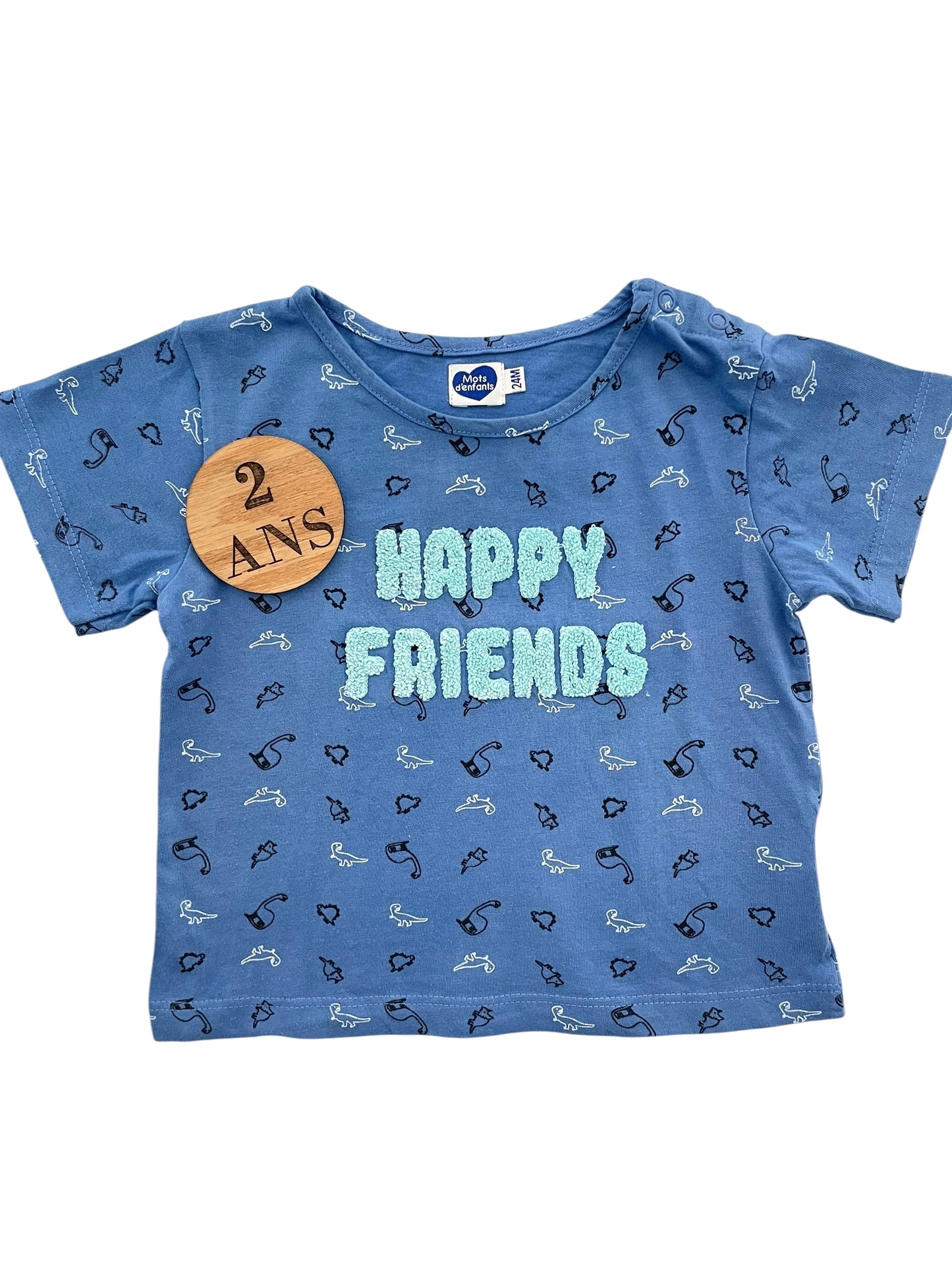 Tee-shirt bleu, happy friends, Mots d’enfants