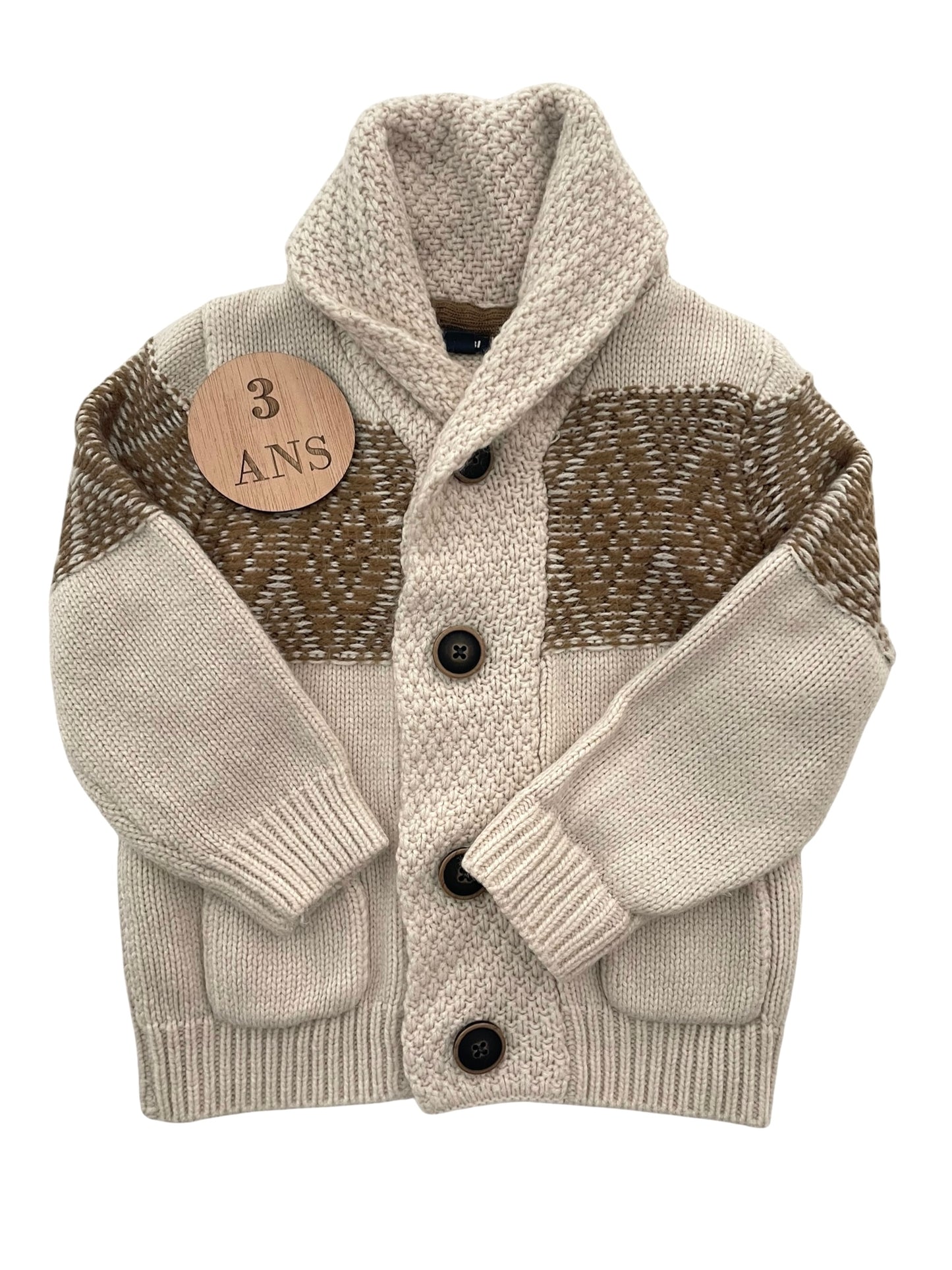 Gilet en mailles, crème et marron, Kiabi