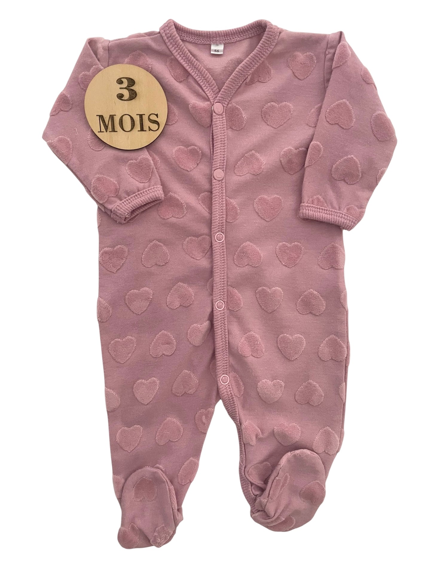 Pyjama coton, cœurs velours, rose