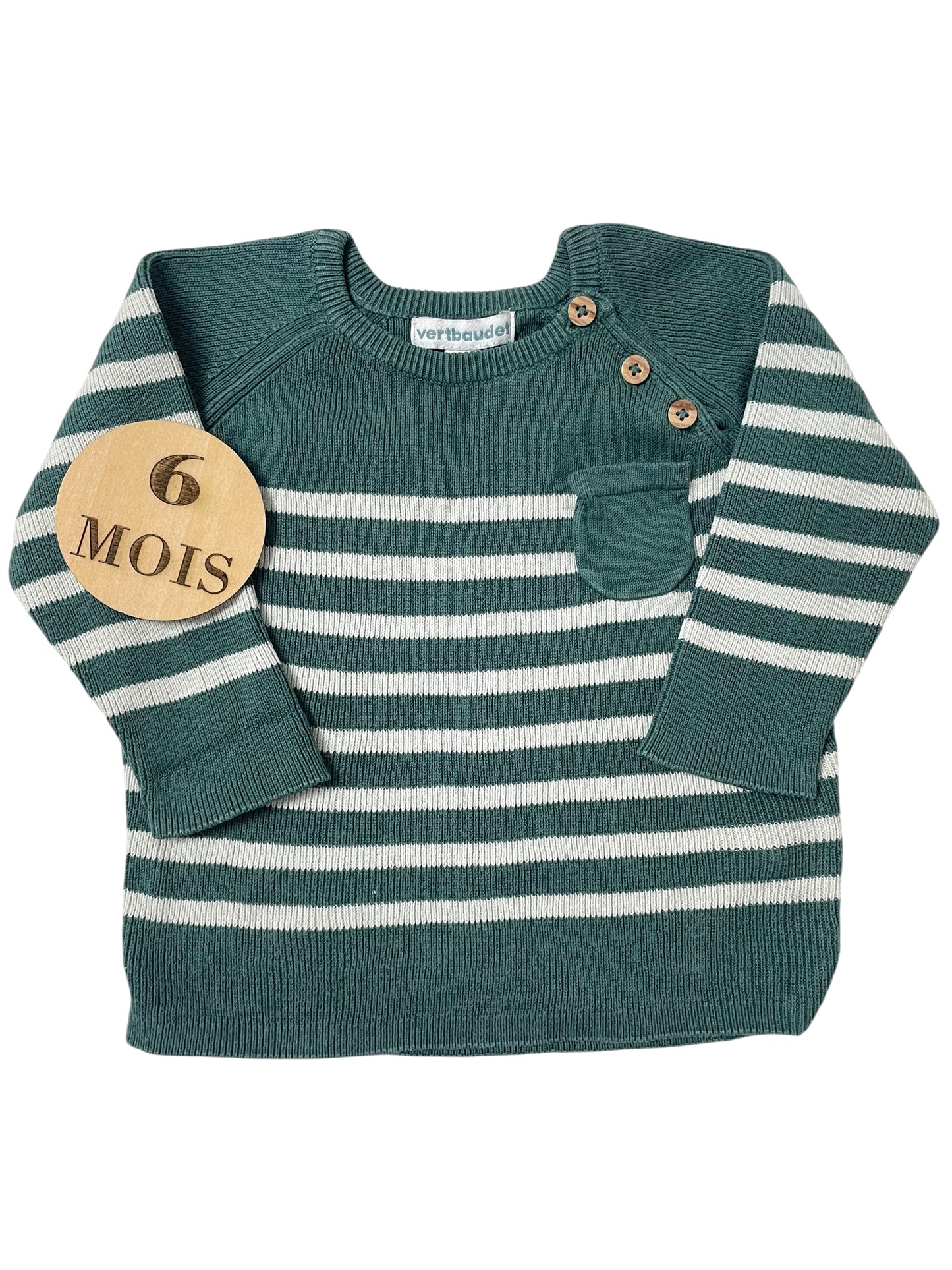 Pull fin, vert, rayé, Vertbaudet