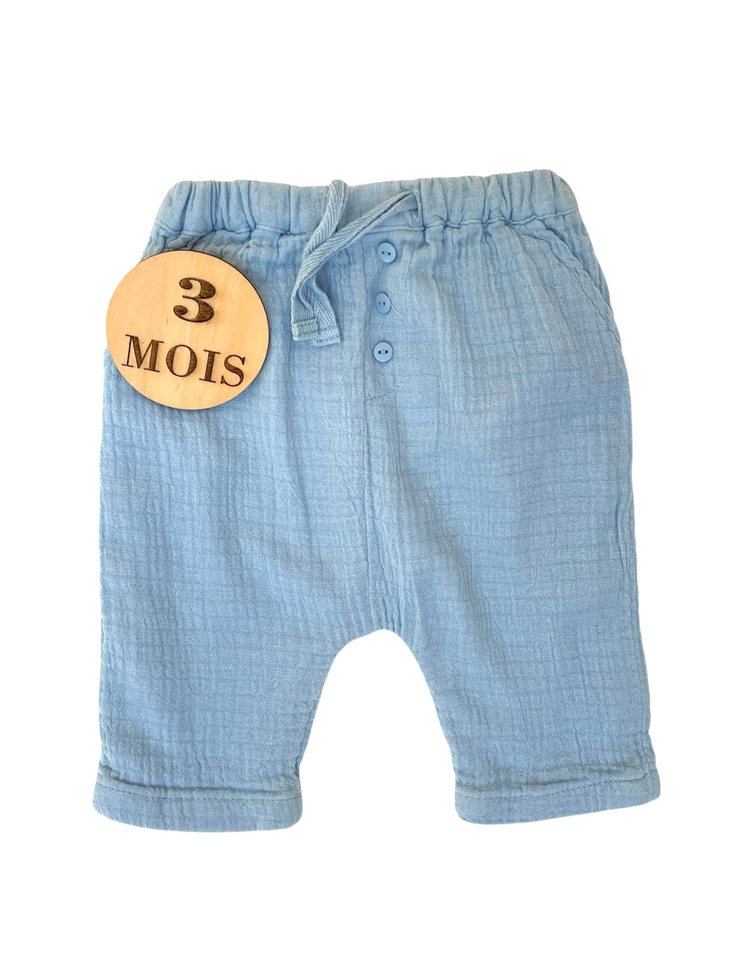 Pantalon gaze de coton, doublé , bleu clair, Kiabi