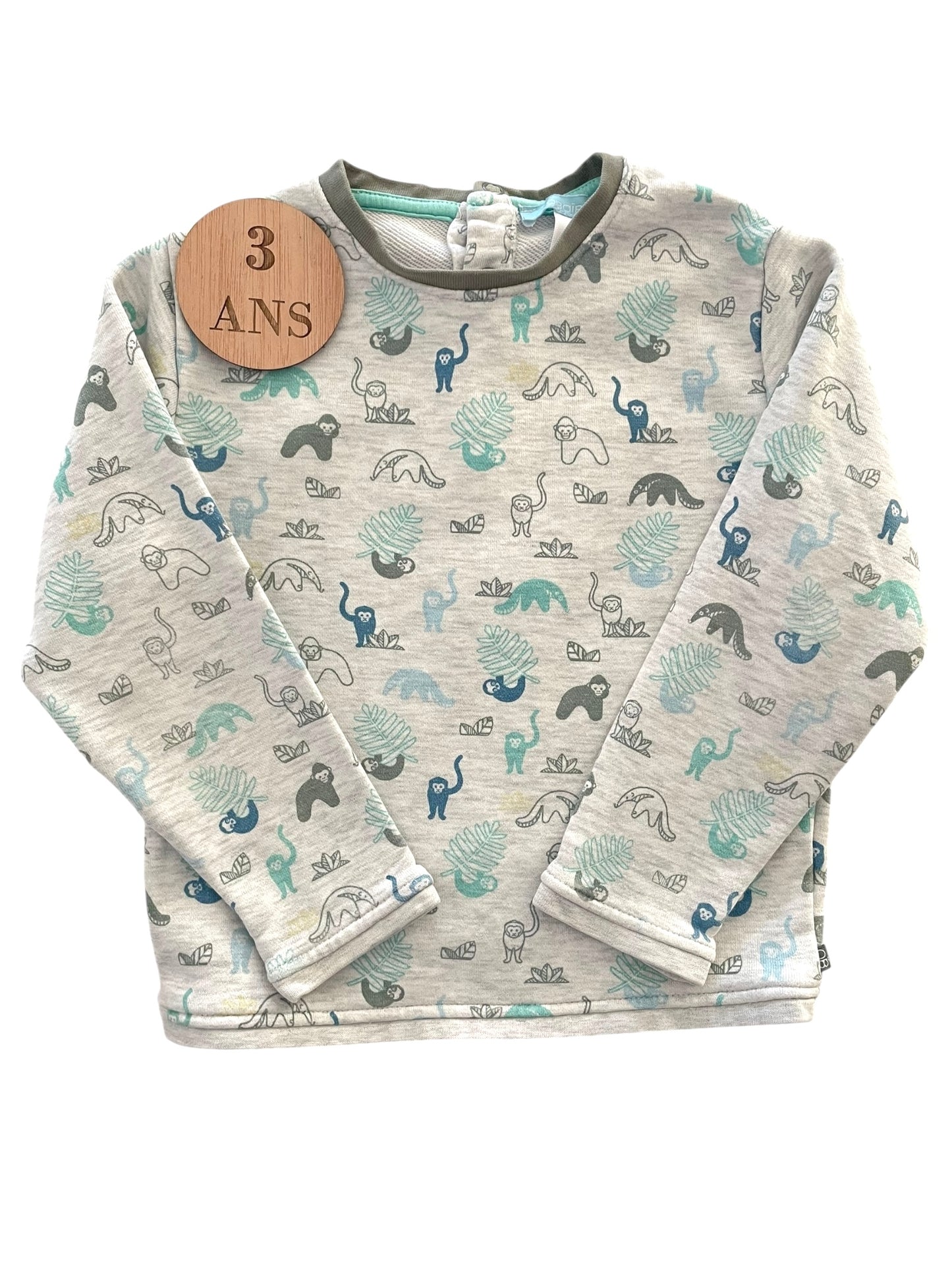 Sweat fin, gris, animaux, Obaïbi