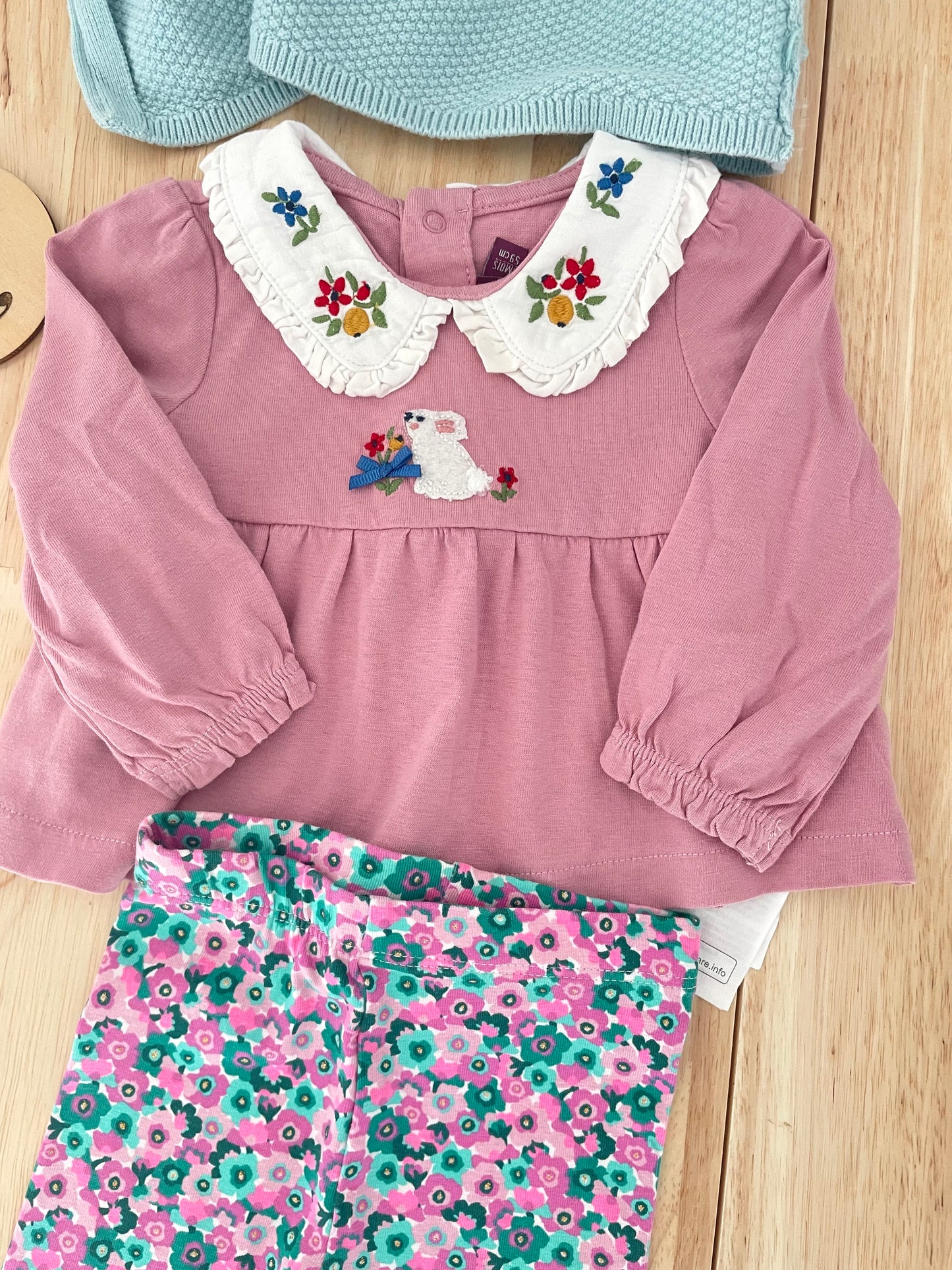 Ensemble 3 pièces, rose-bleu-fleuri