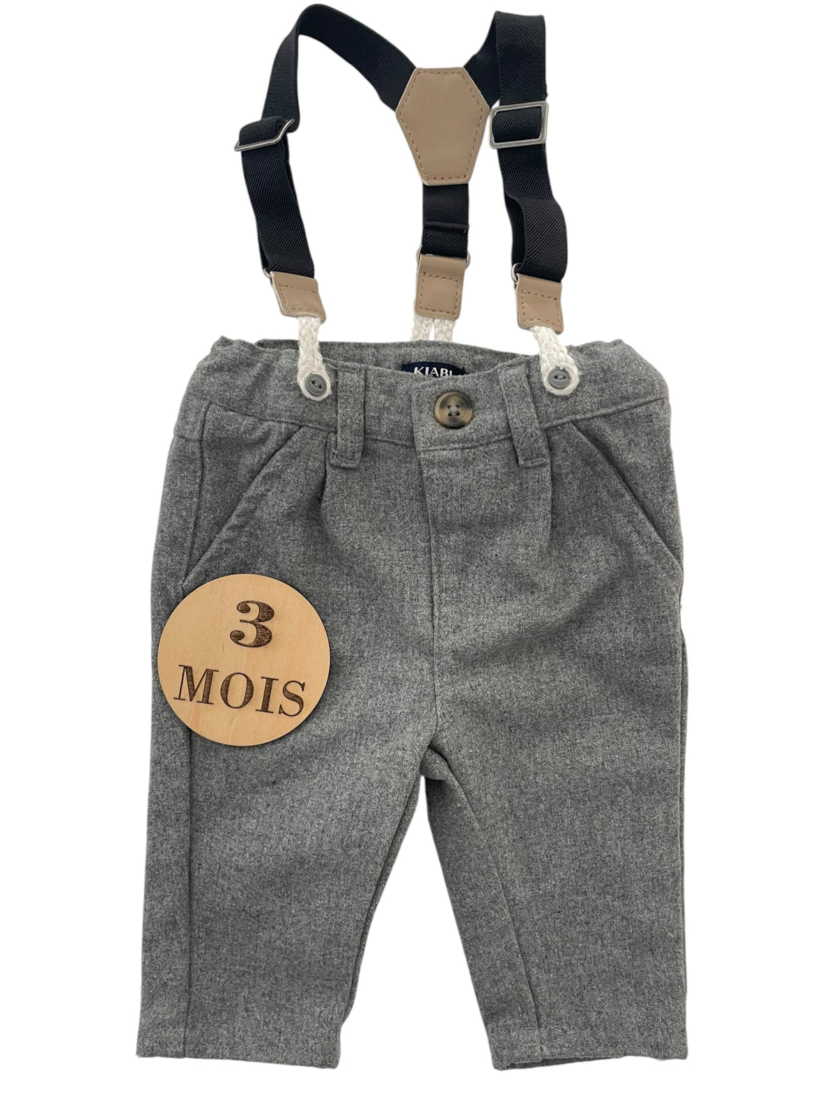 Pantalon épais gris, à bretelles, Kiabi