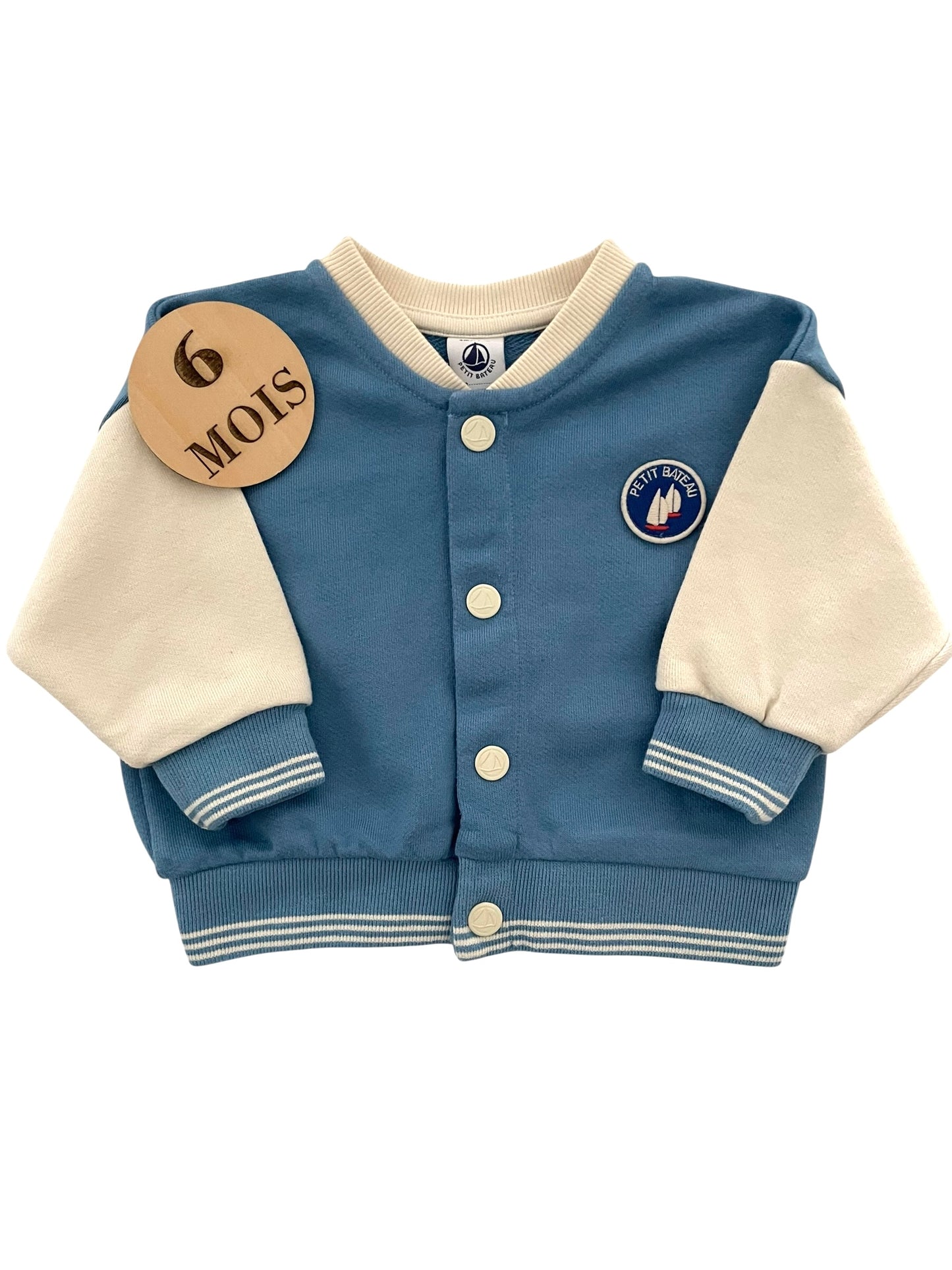 Veste / gilet, écru et bleu, Petit Bateau