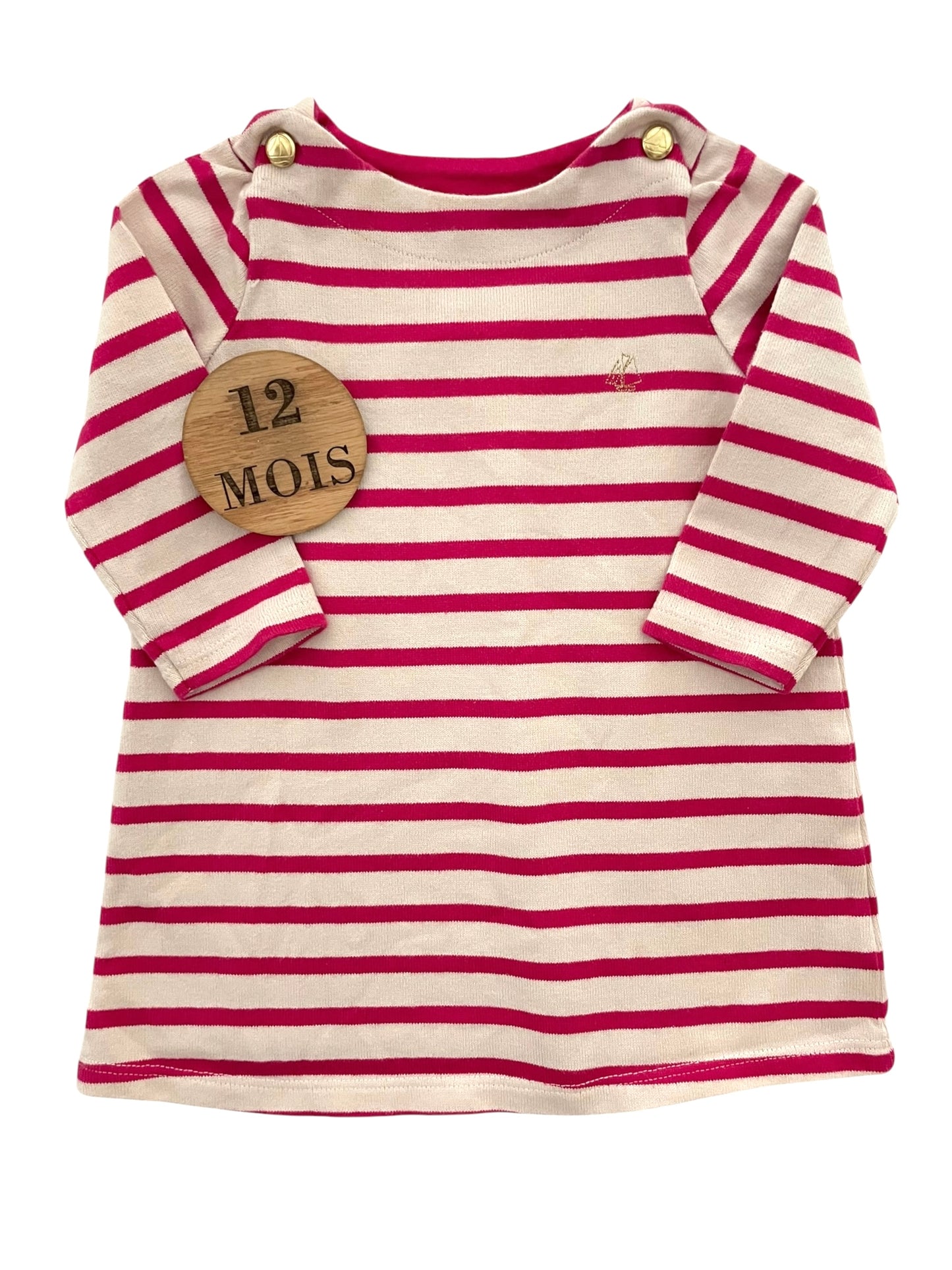 Robe rayée rose, matière pull fin, Petit Bateau