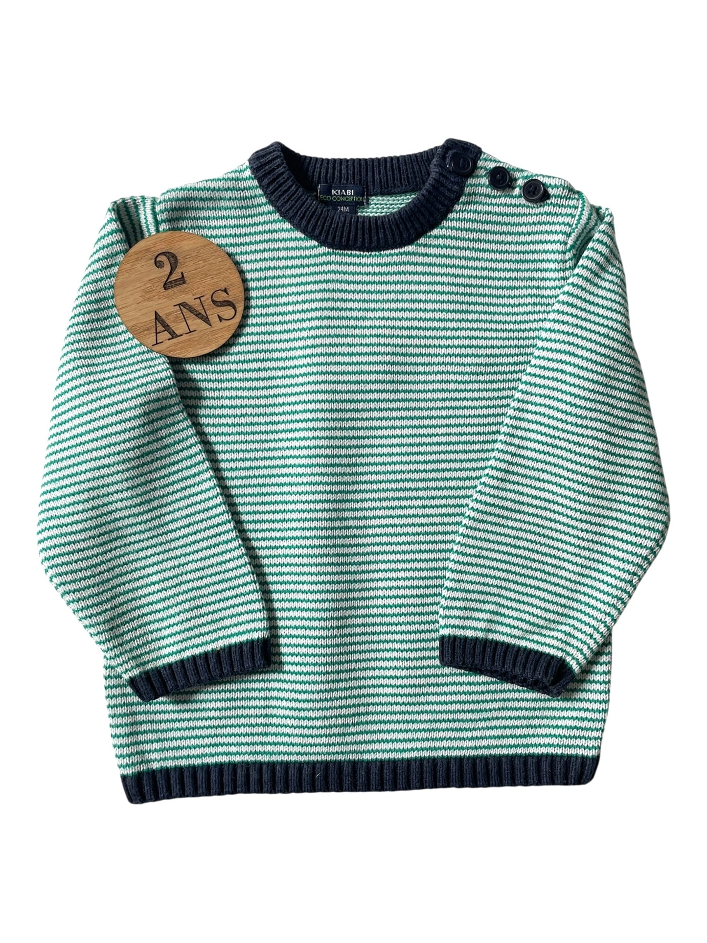 Pull en mailles, rayé vert, Kiabi