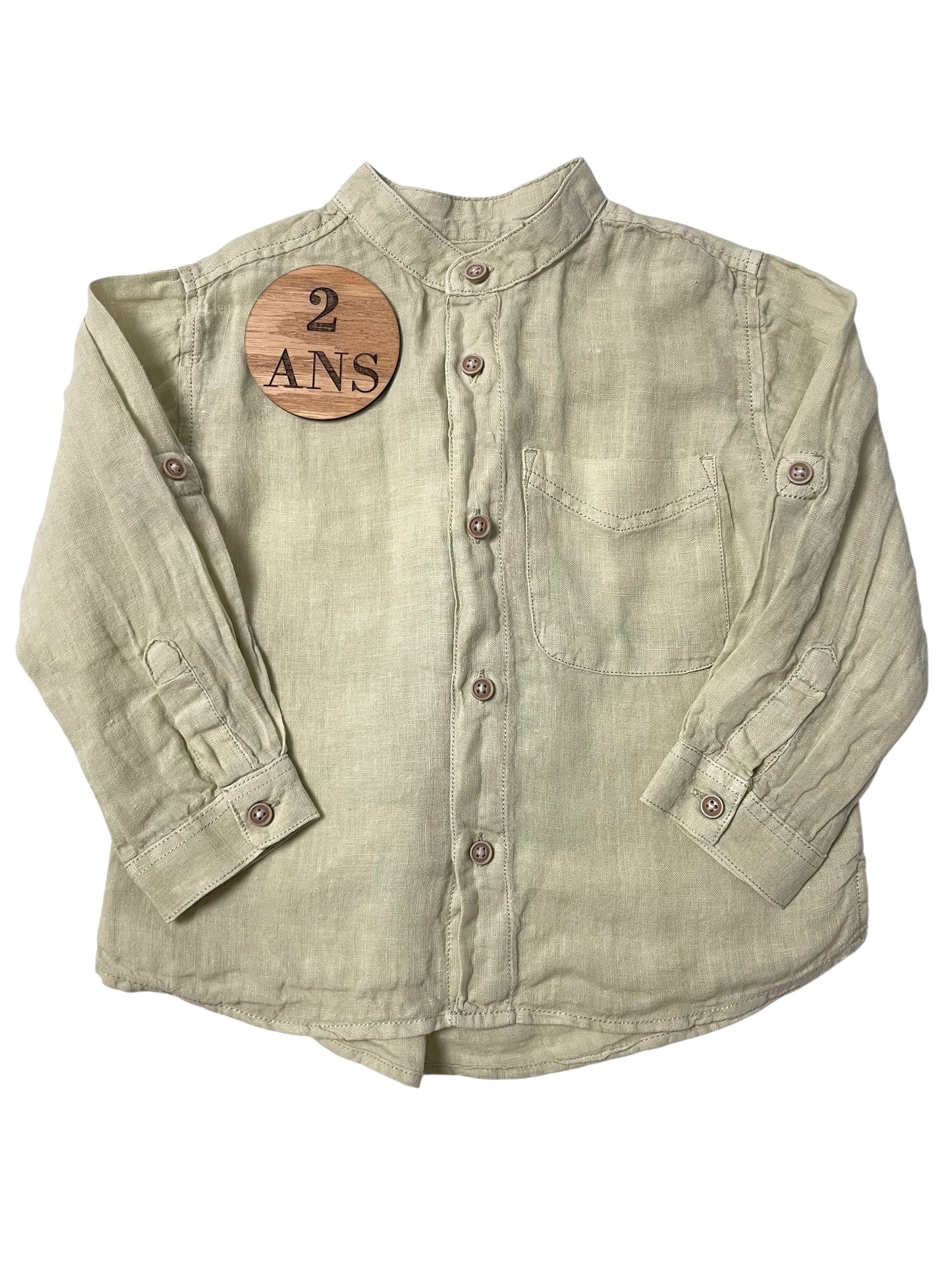 Chemise lin mélangé, vert sauge, ZARA