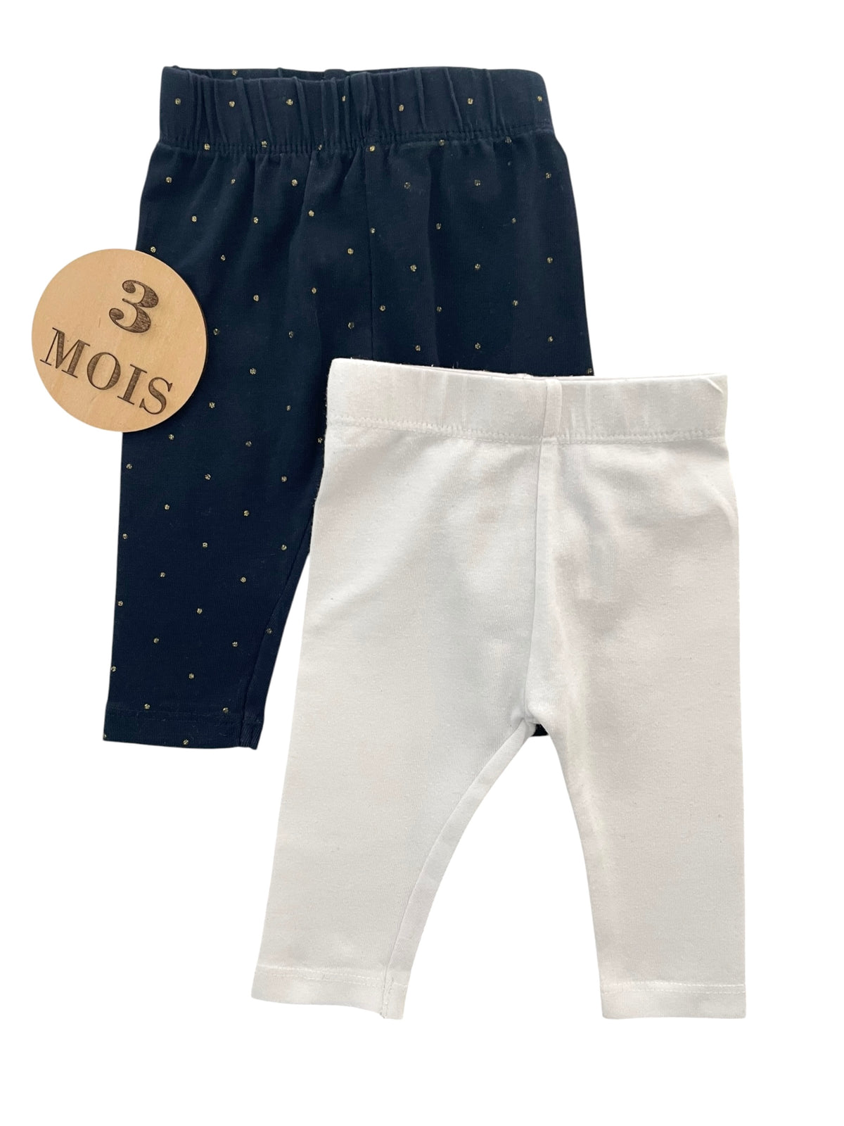 Lot 2 leggings, bleu-marine à pois/ blanc, Kiabi