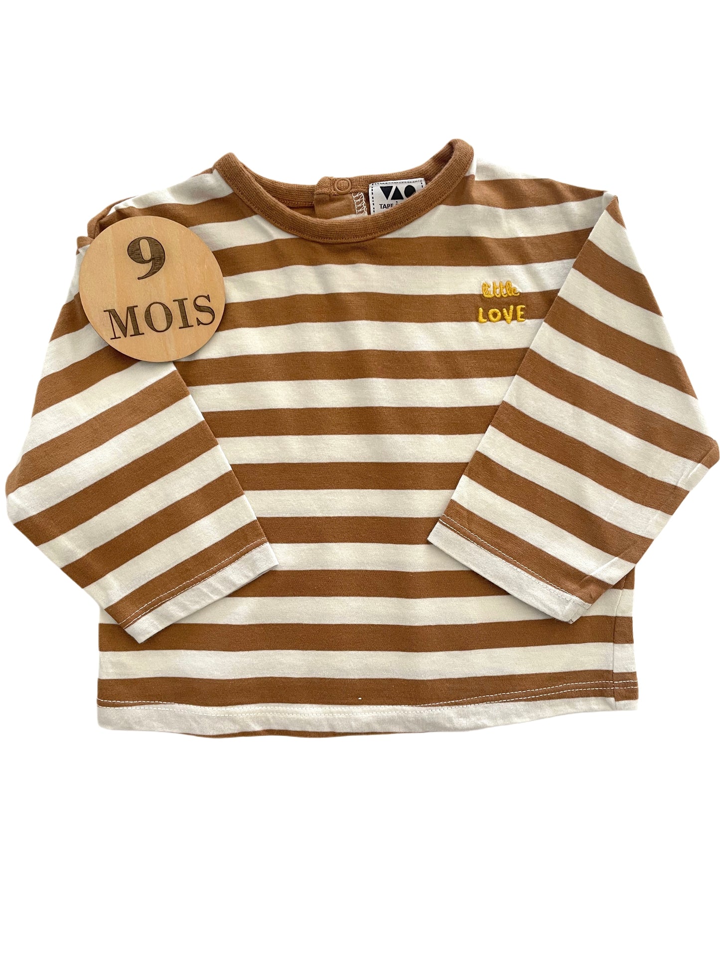 Tee-shirt rayé, marron, little love, TAO