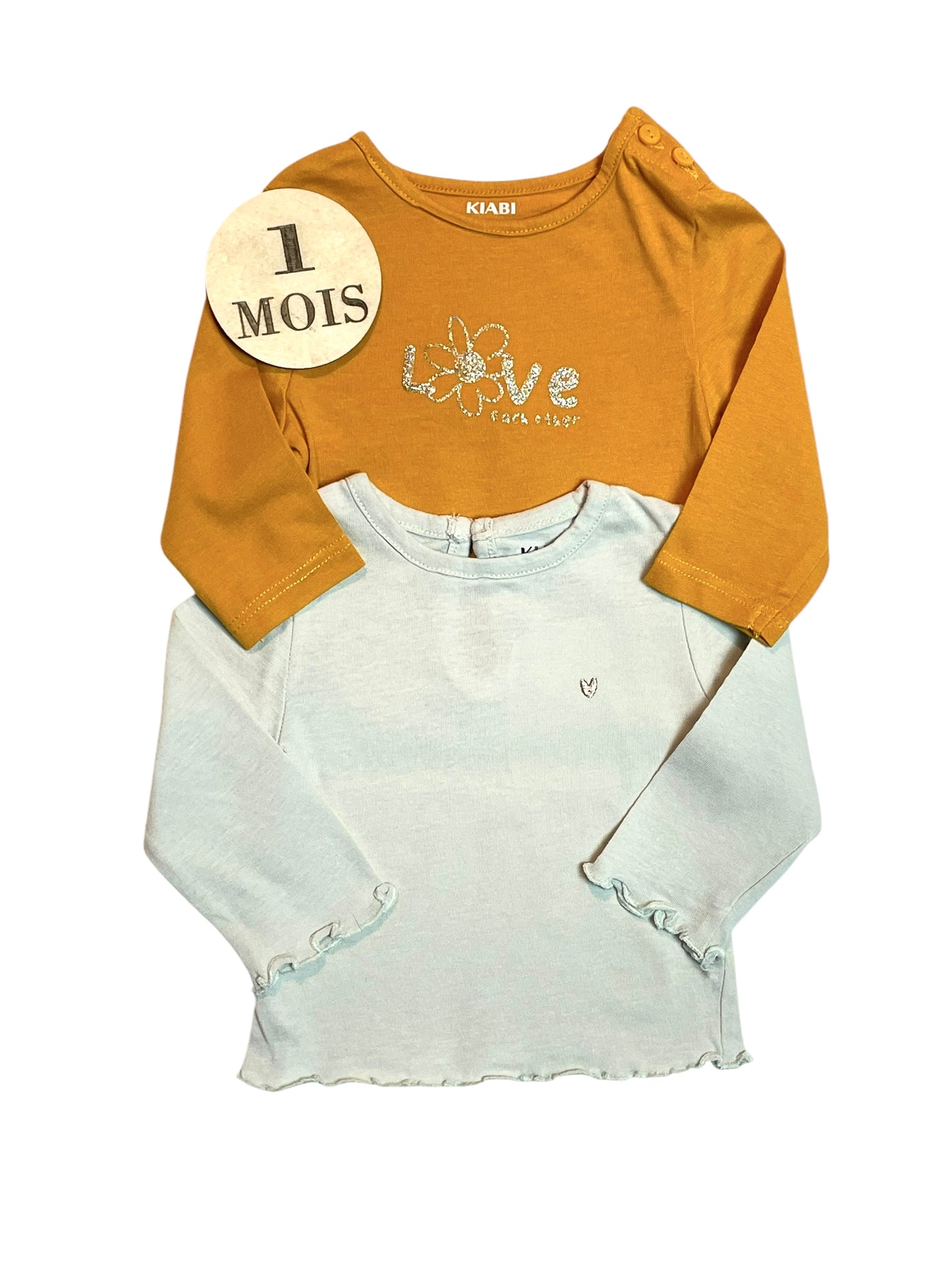 Lot 2 tee-shirt, orange et vert d’eau, Kiabi