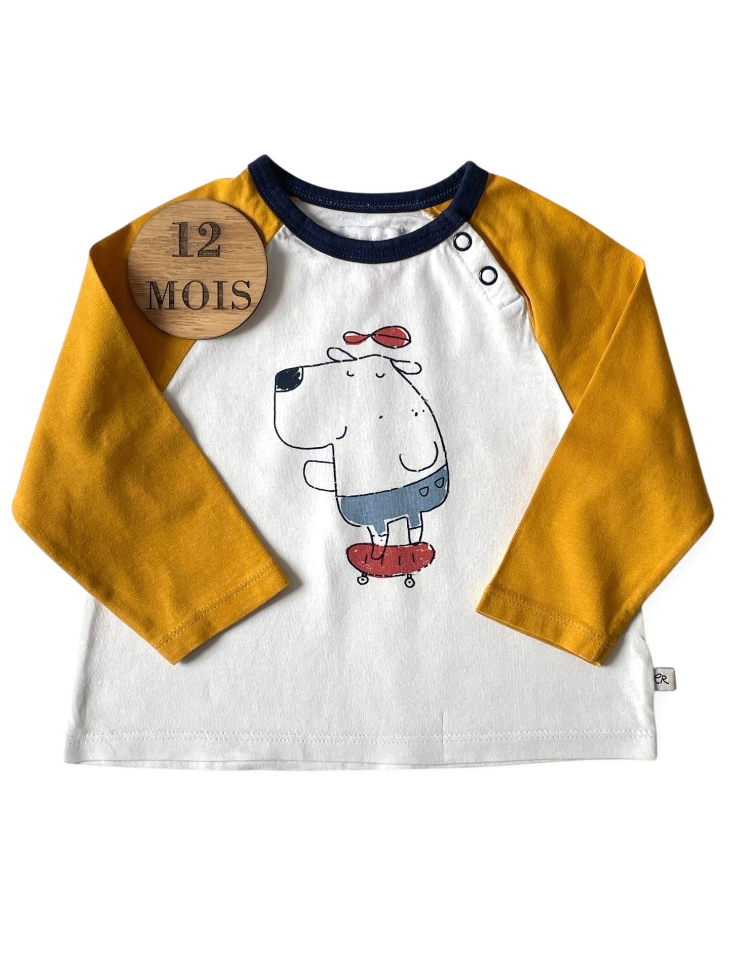 Tee-shirt blanc/ moutarde, Cadet Rousselle