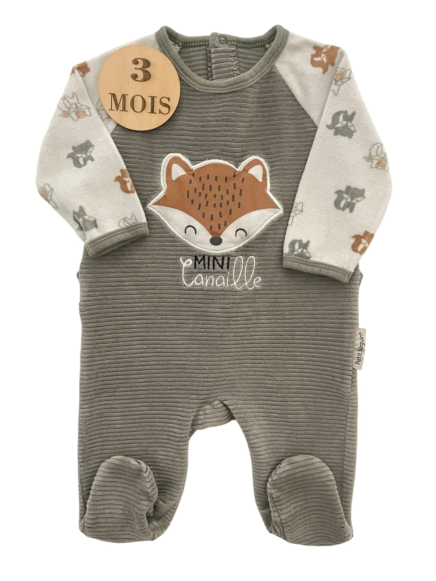 Pyjama velours, vert, renard, Petit Béguin