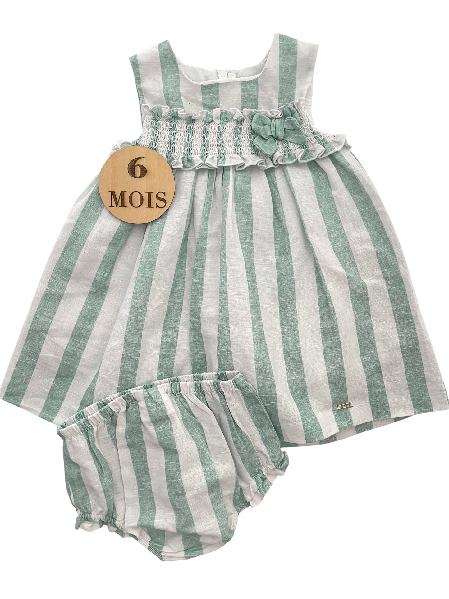 Robe + bloomer, rayés, vert-d’eau, Mayoral