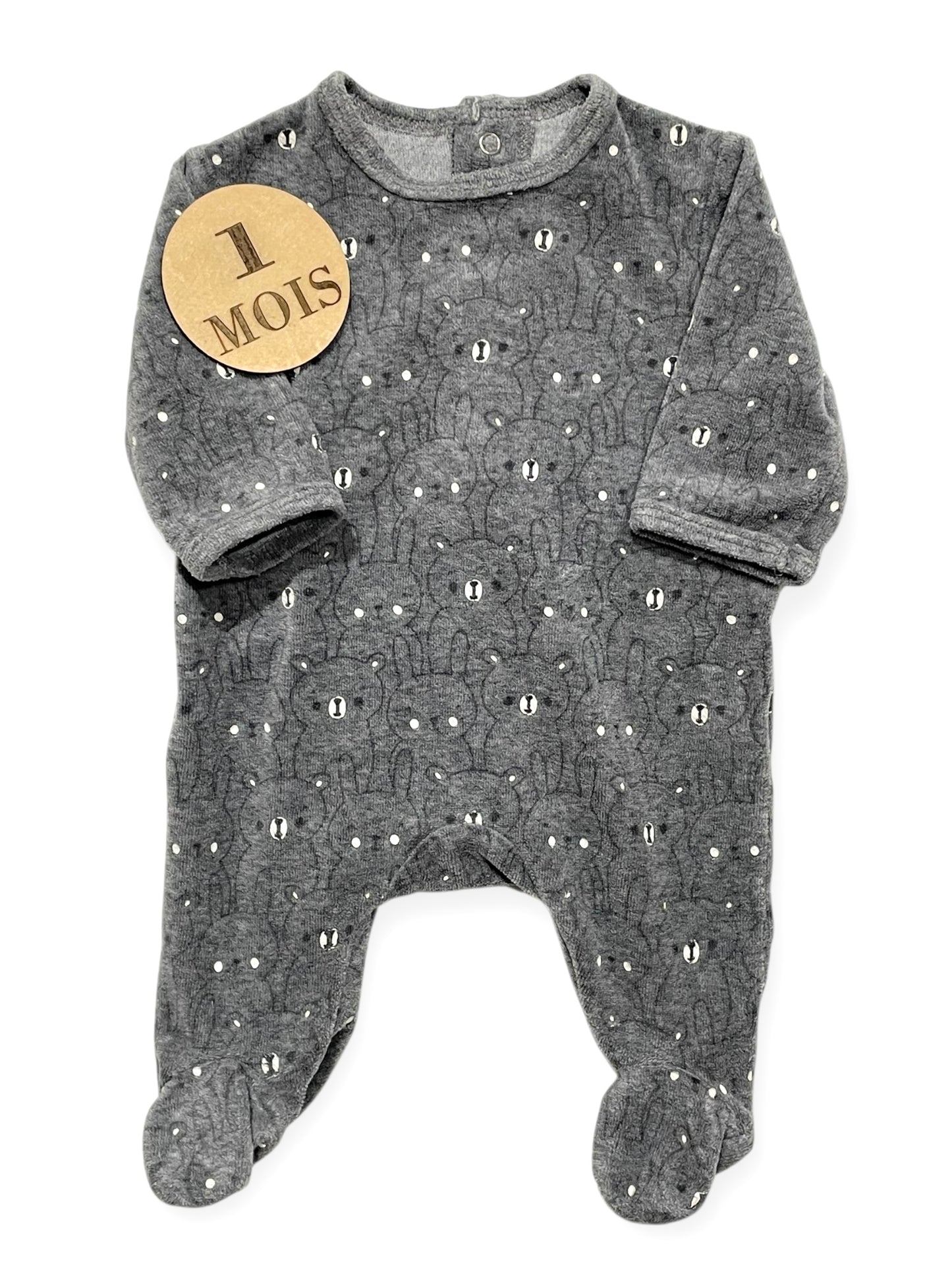 Pyjama velours, gris, animaux, Kiabi