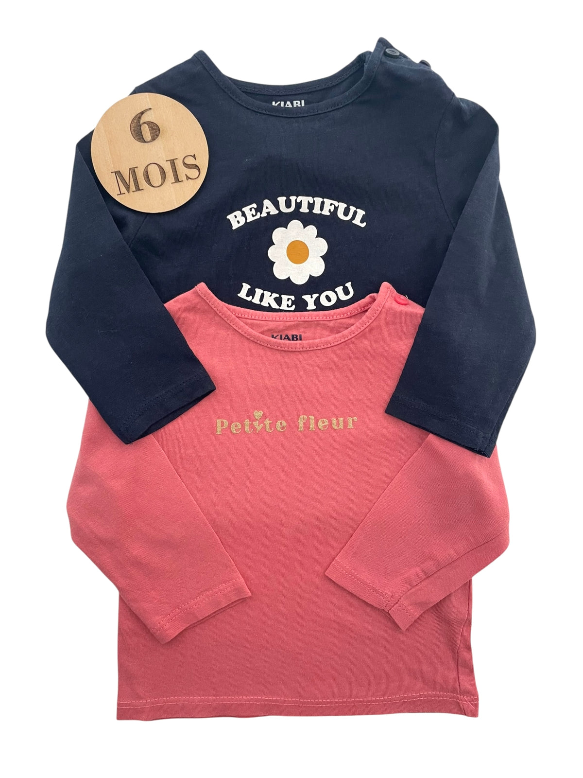 Lot 2 tee-shirt, bleu-marine et rose, Kiabi