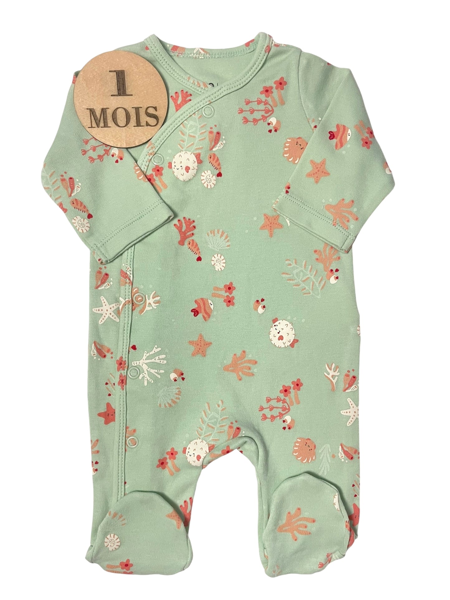 Pyjama coton, vert, fleuri, Gémo