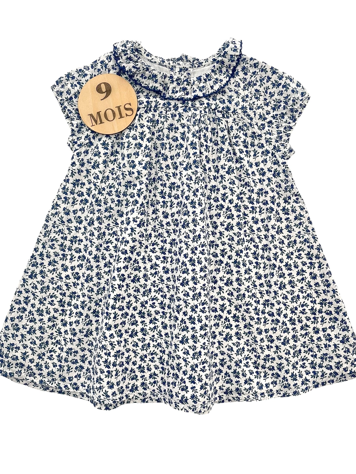 Robe fleurie bleue, à col, Bout’chou