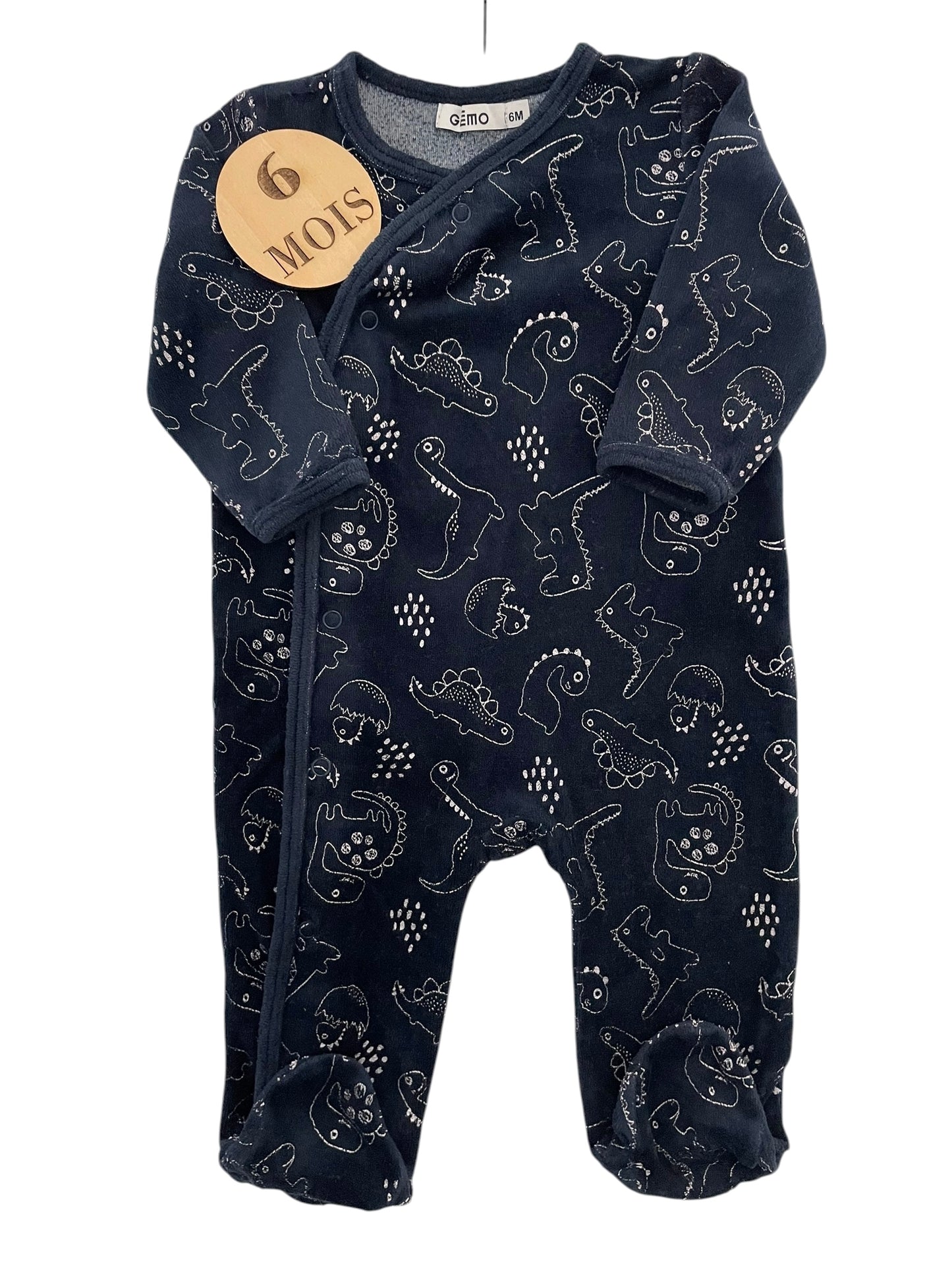 Pyjama velours bleu nuit, dinos, Gémo