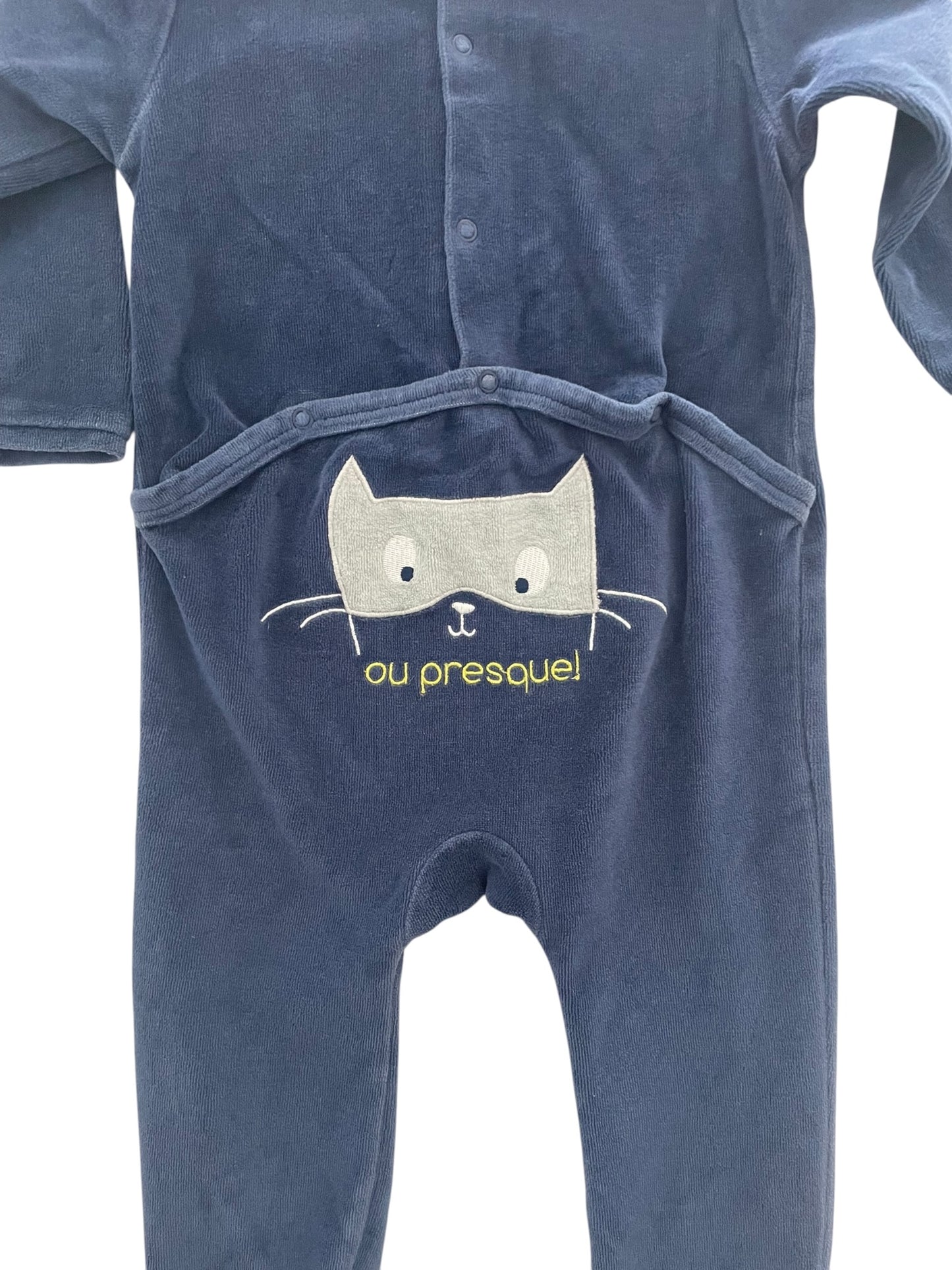 Pyjama velours, bleu-marine, chat, Gémo