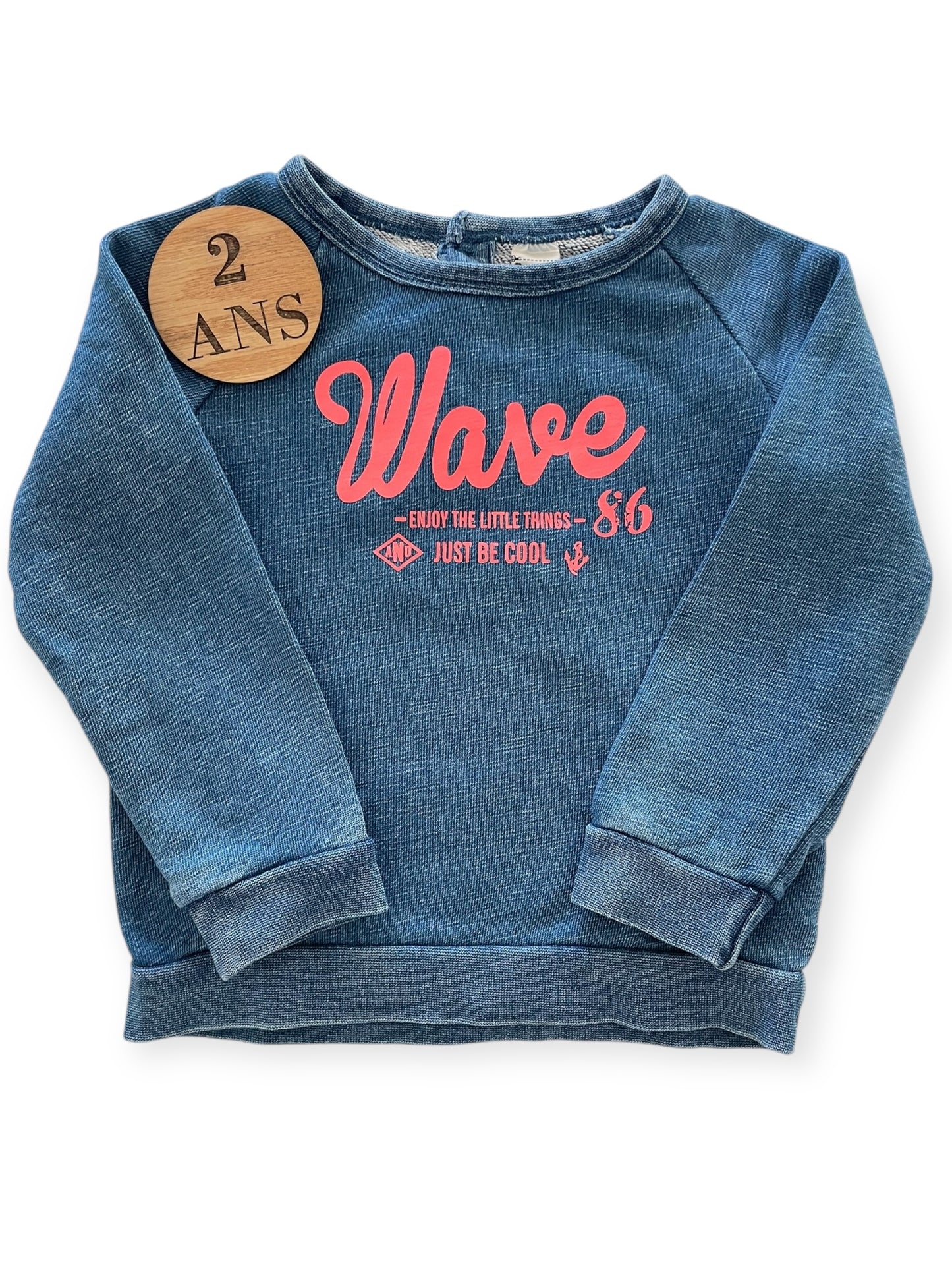 Sweat fin bleu, effet délavé, TAO