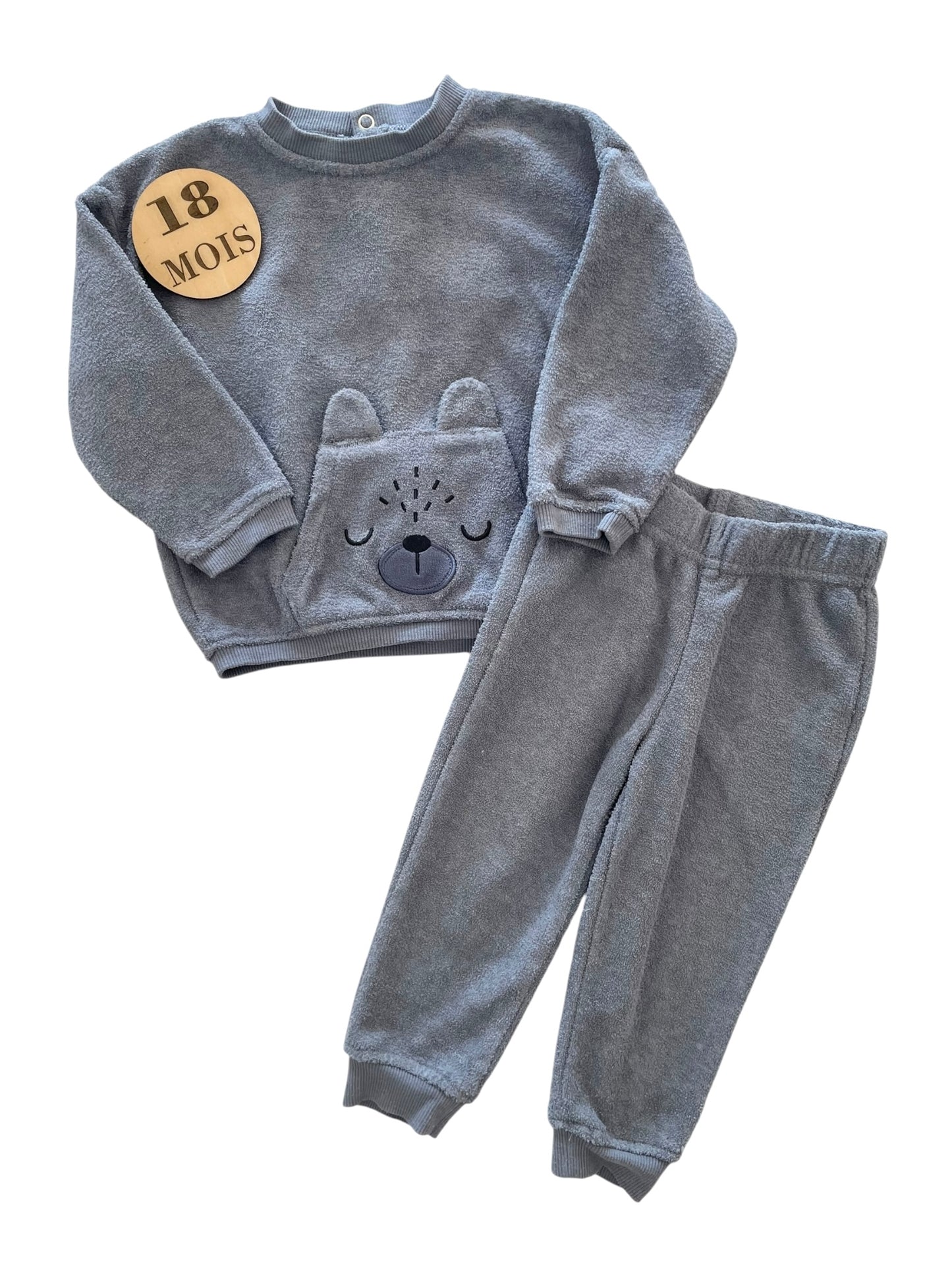 Pyjama 2 pièces, éponge, gris-bleu, Kiabi