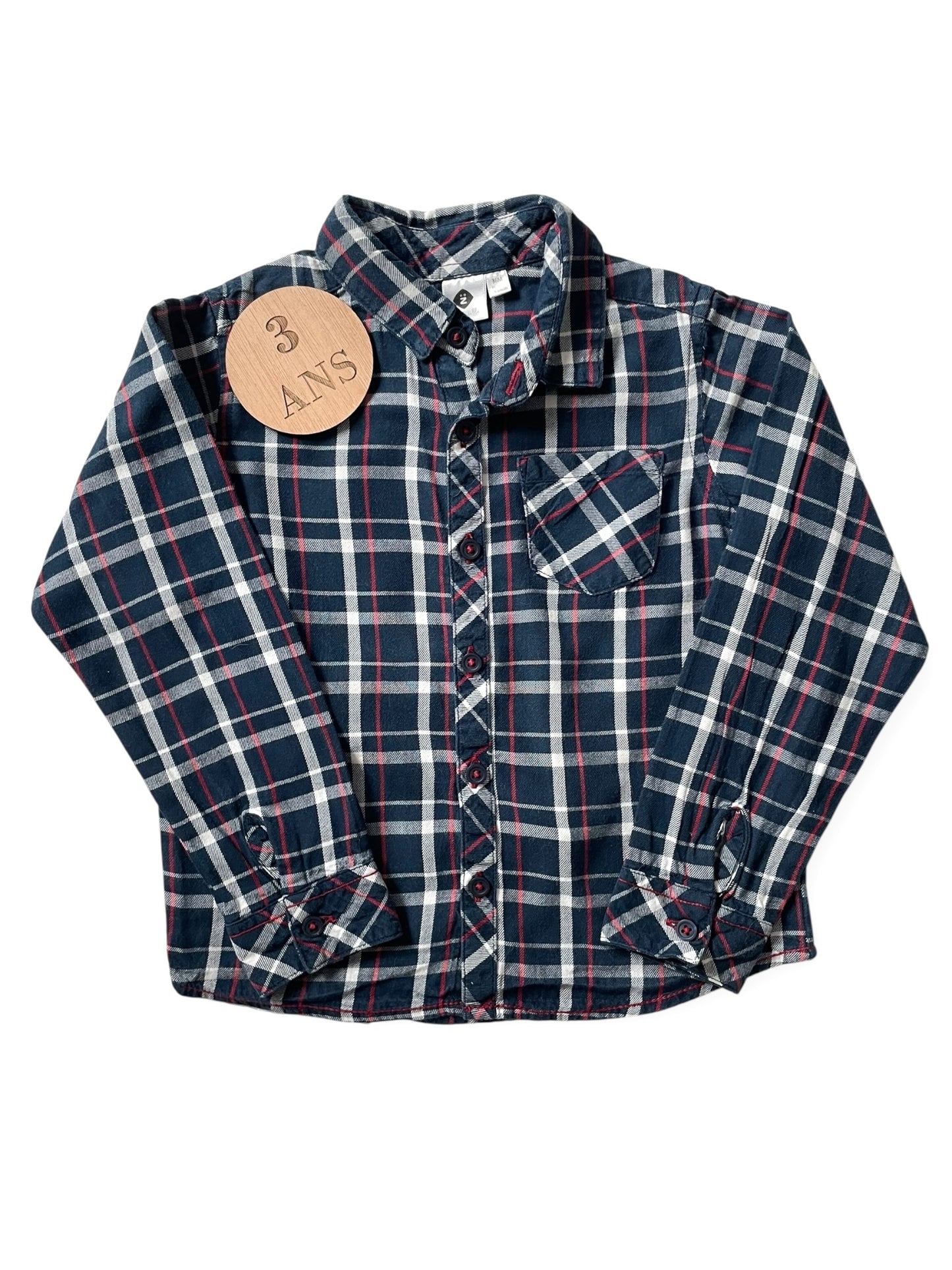 Chemise bleu-marine à carreaux, grain de blé