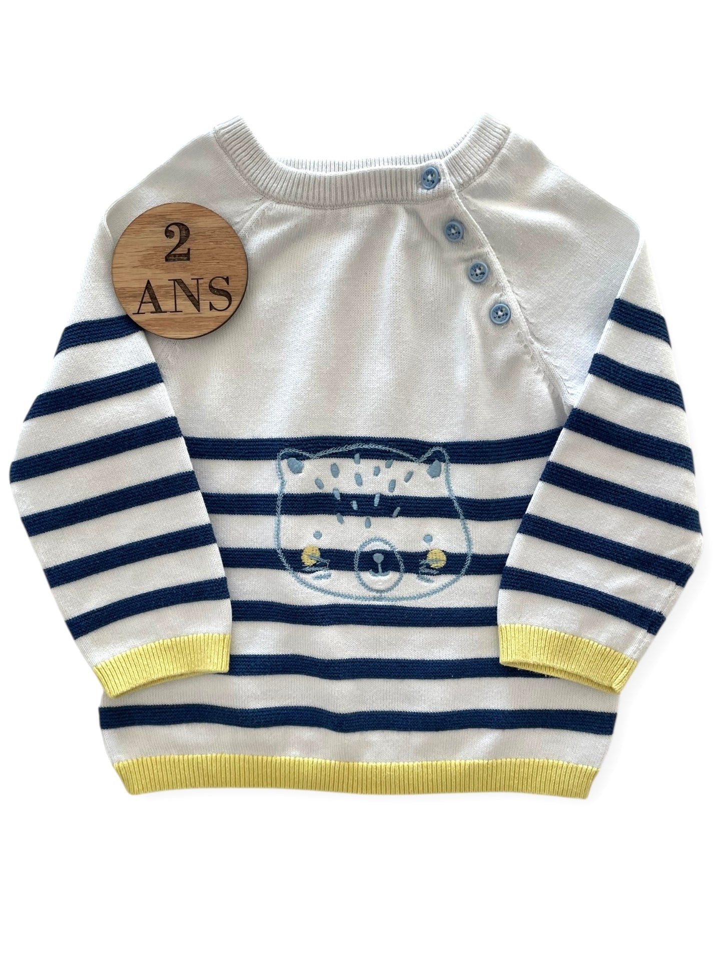 Pull fin blanc, rayé, Sergent Major