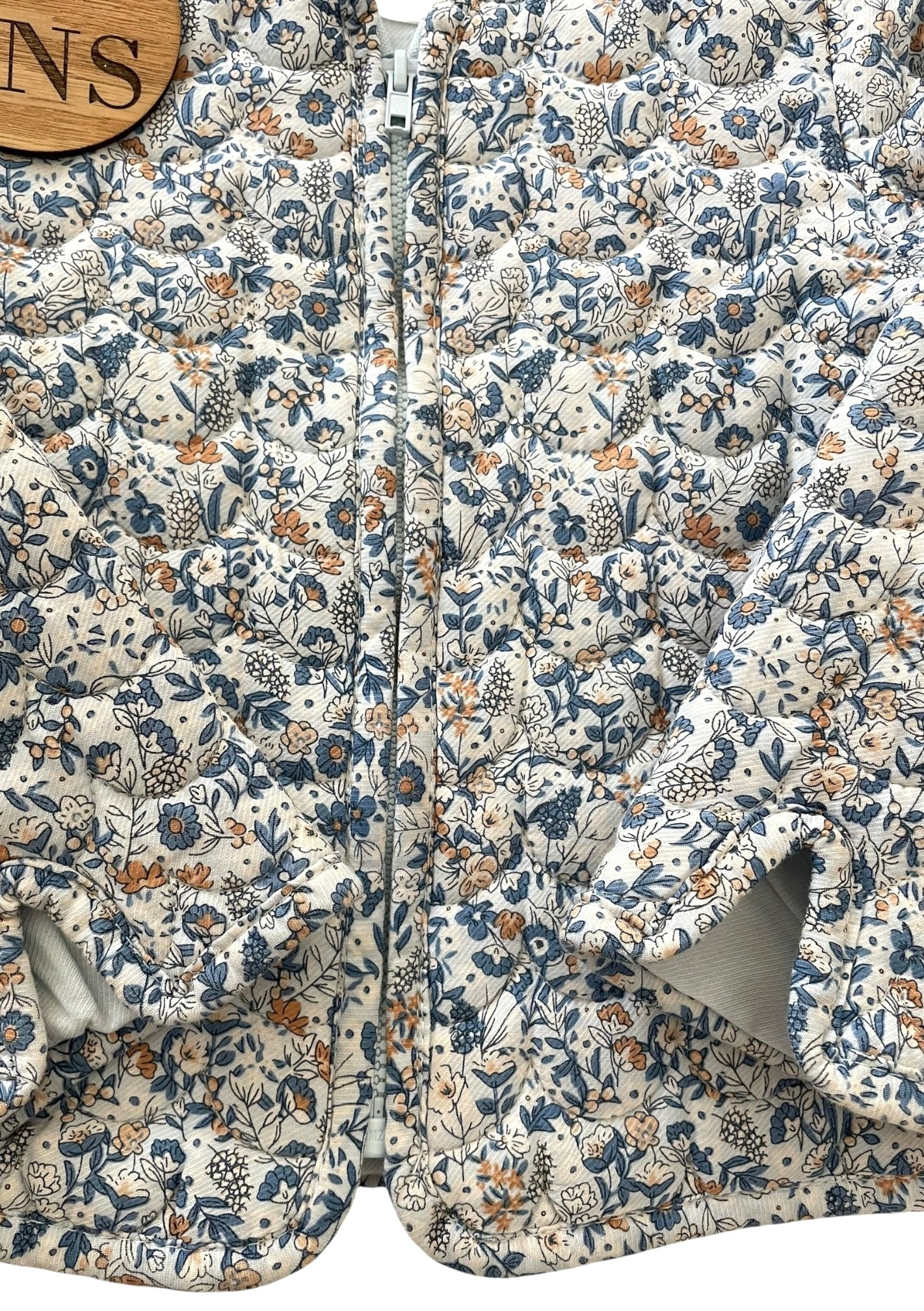 Veste matelassée, bleue, fleurie, TAO
