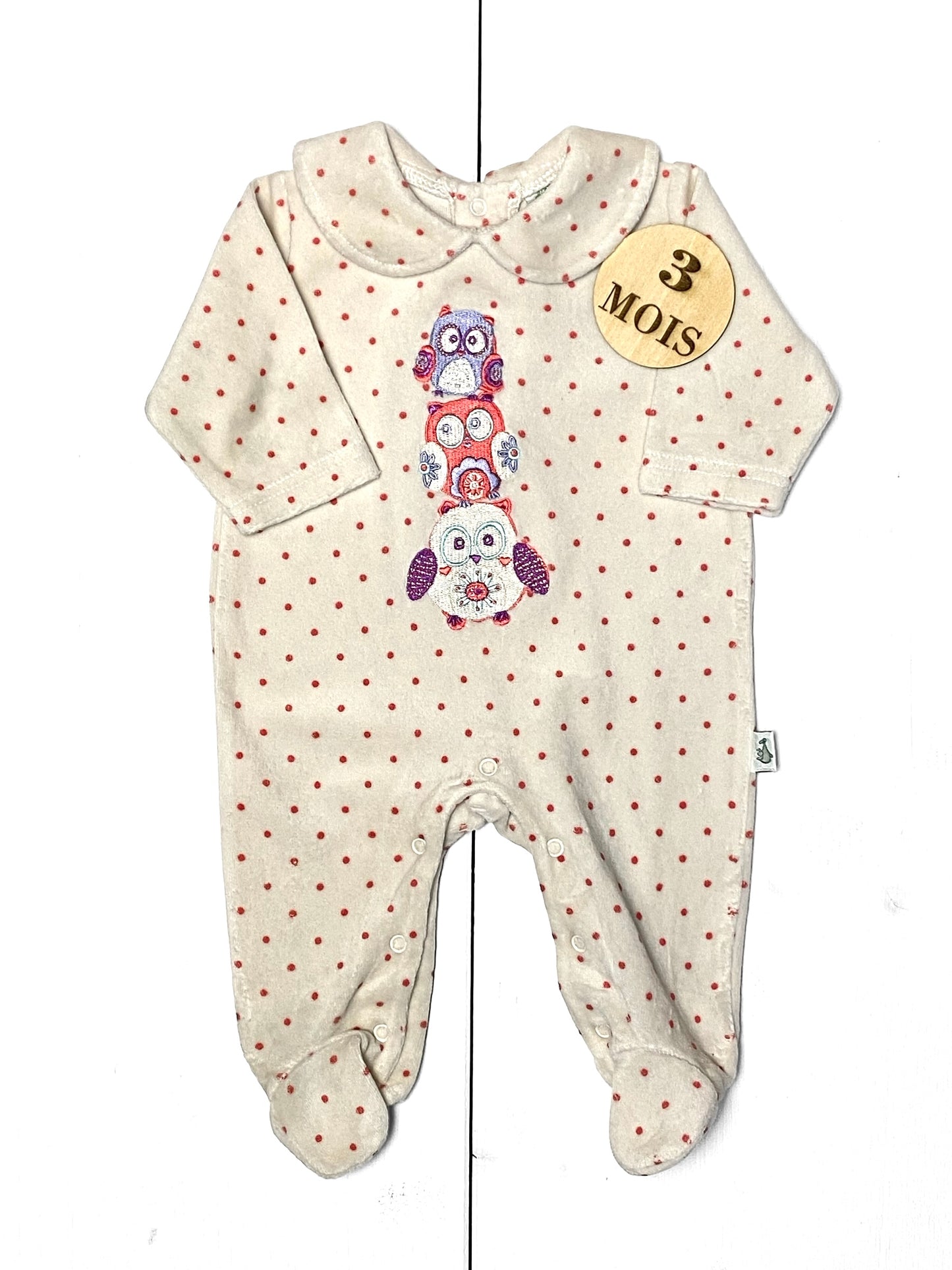 Pyjama velours, écru, hiboux, FS baby