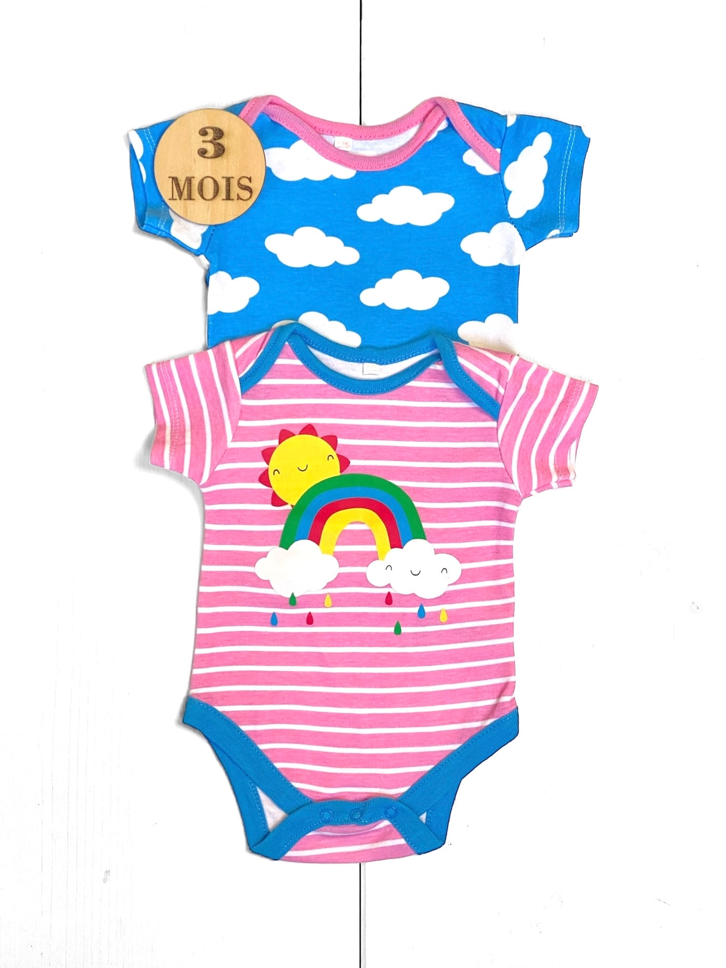 Lot 2 bodies, bleu et rose, arc-en-ciel