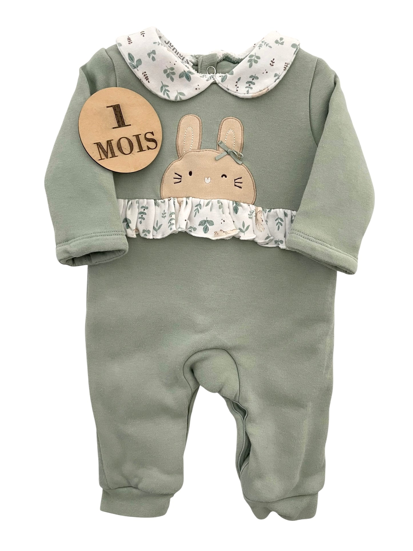 Pyjama molleton, épais, vert, lapin