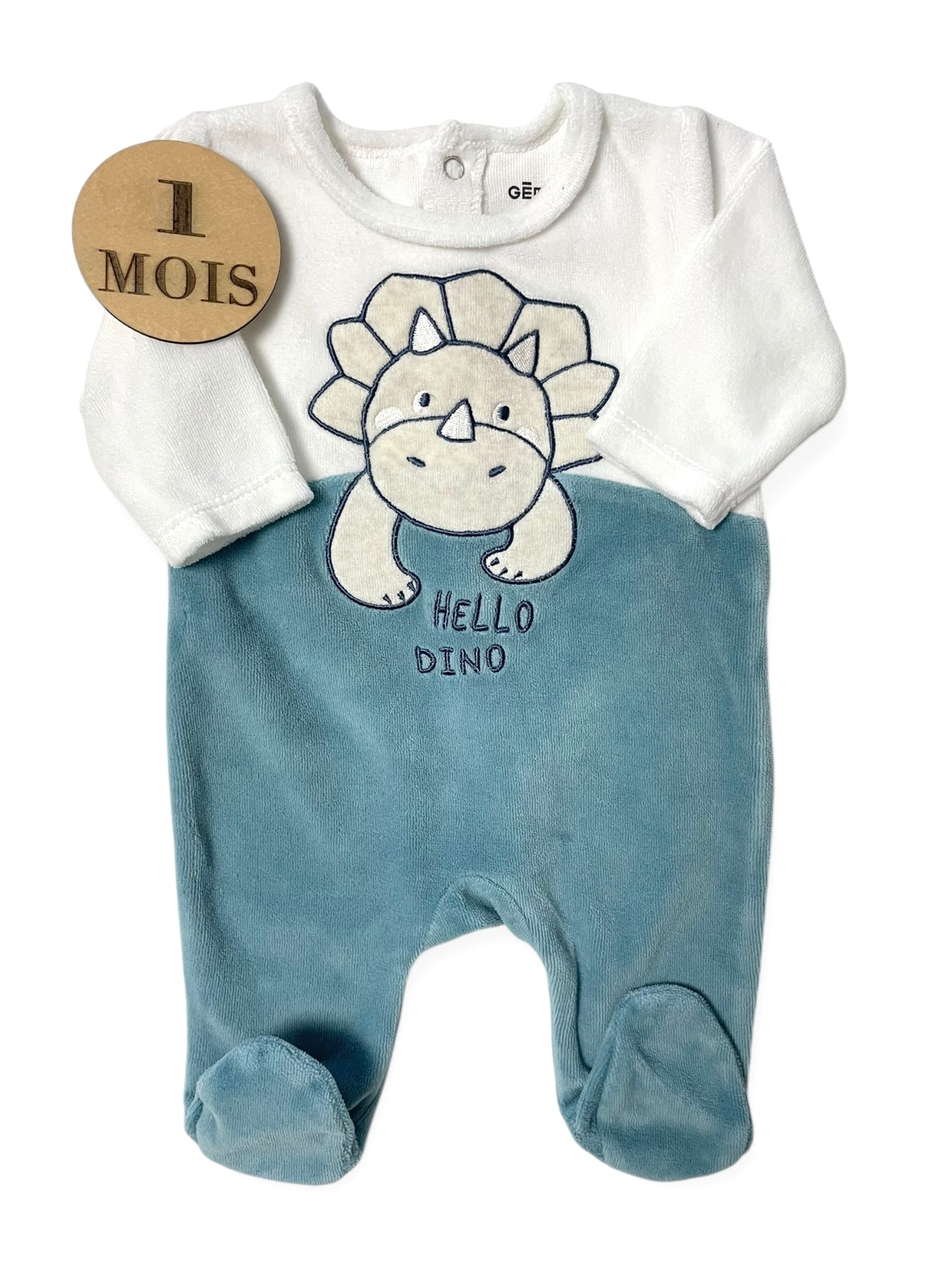 Pyjama velours, bleu et blanc, Dino, Gémo