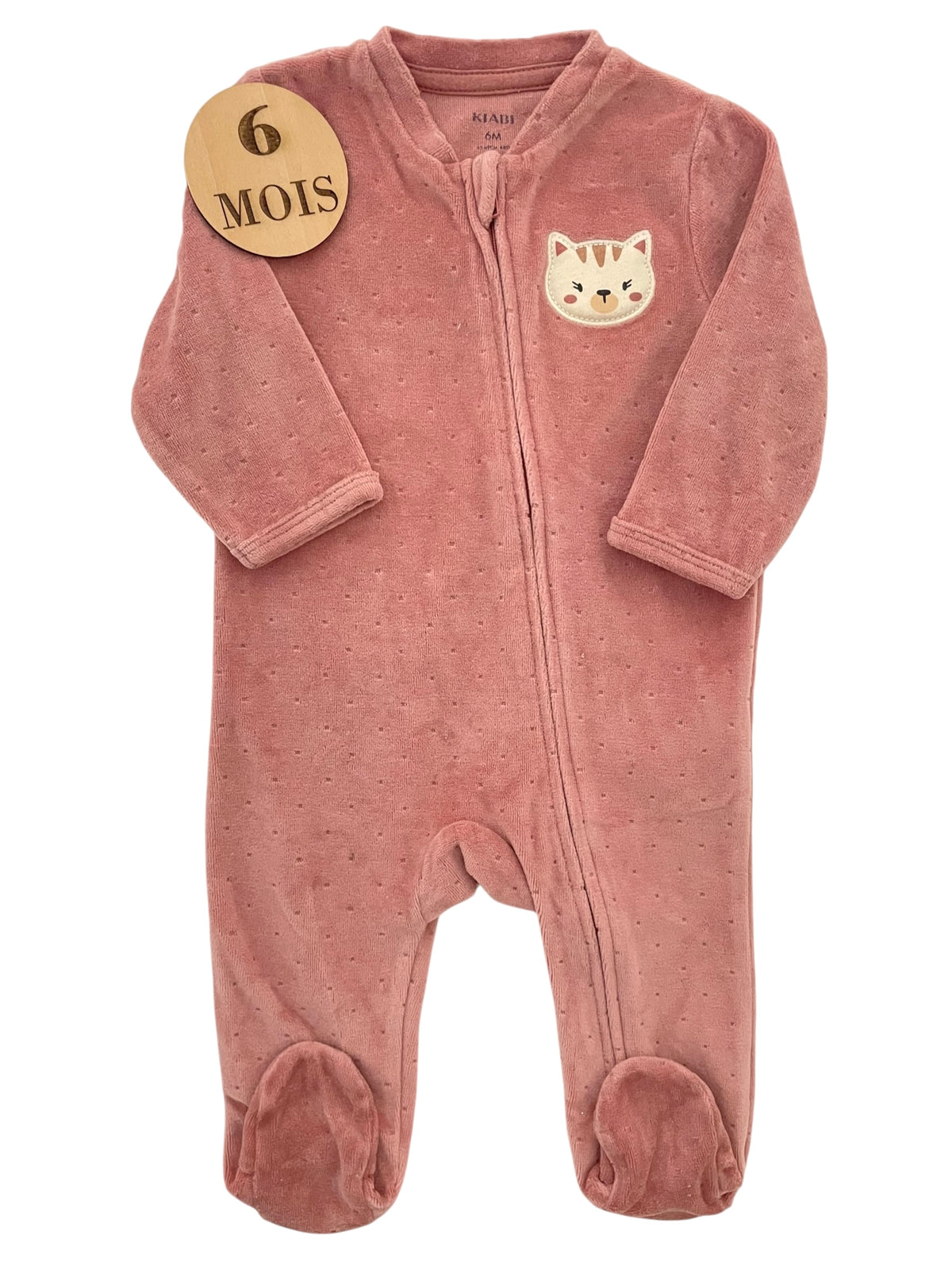 Pyjama velours vieux rose, chat, Kiabi