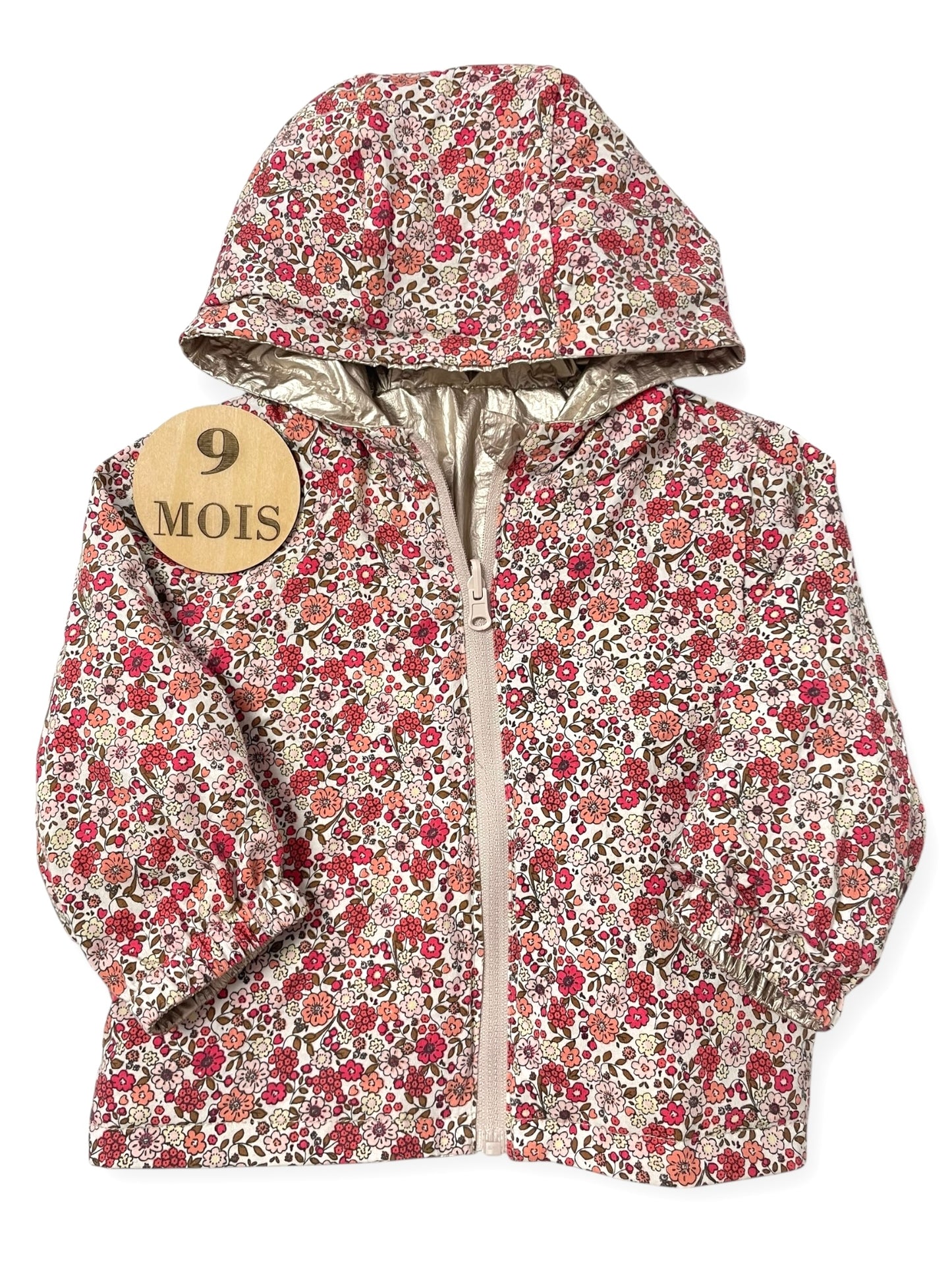 Veste à capuche réversible, doré / fleurie